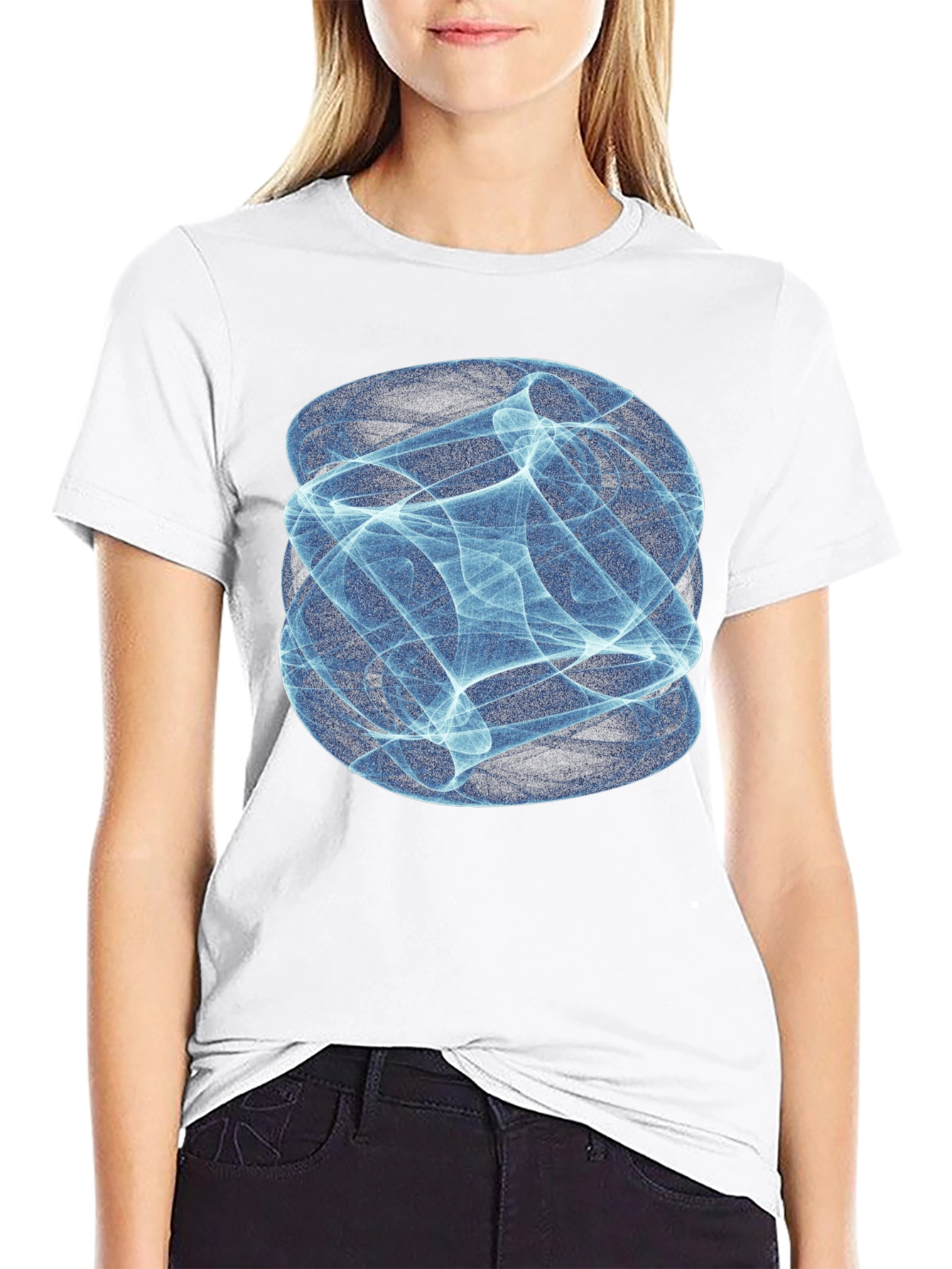 Camiseta Negra con Diseño Abstracto Azul