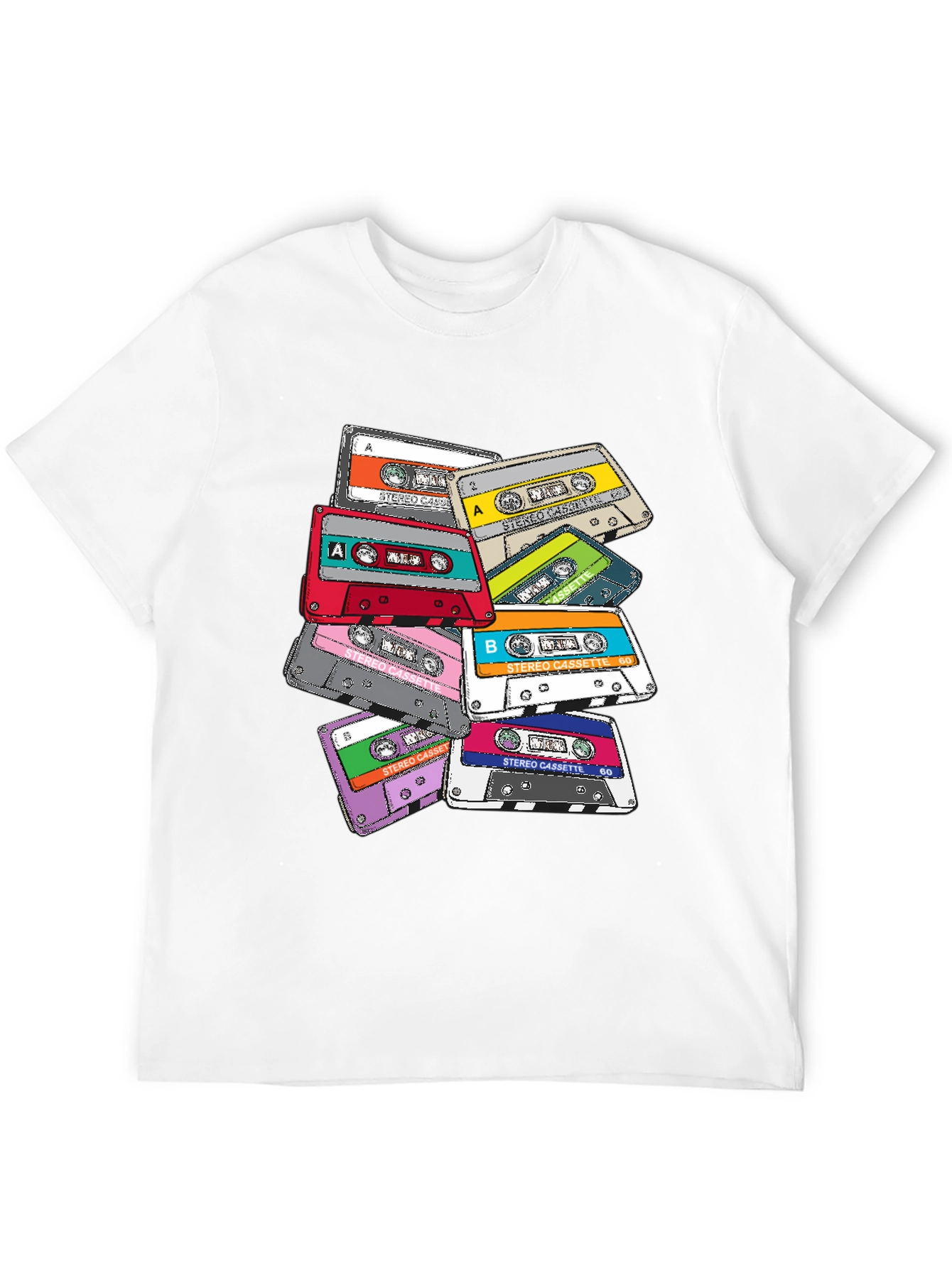 Camiseta Negra con Estampado de Cassettes Retro