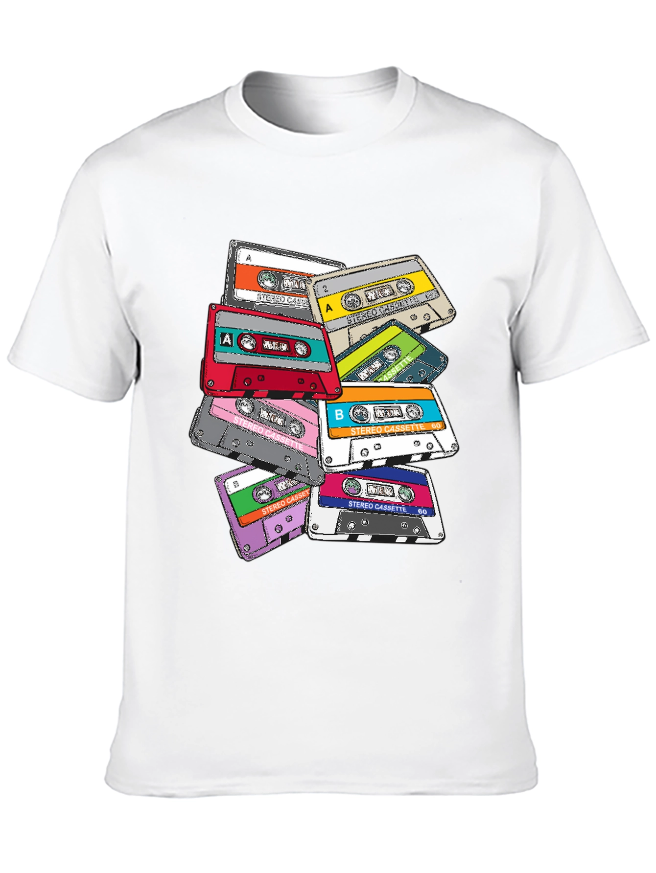 Camiseta Negra con Estampado de Cassettes Retro