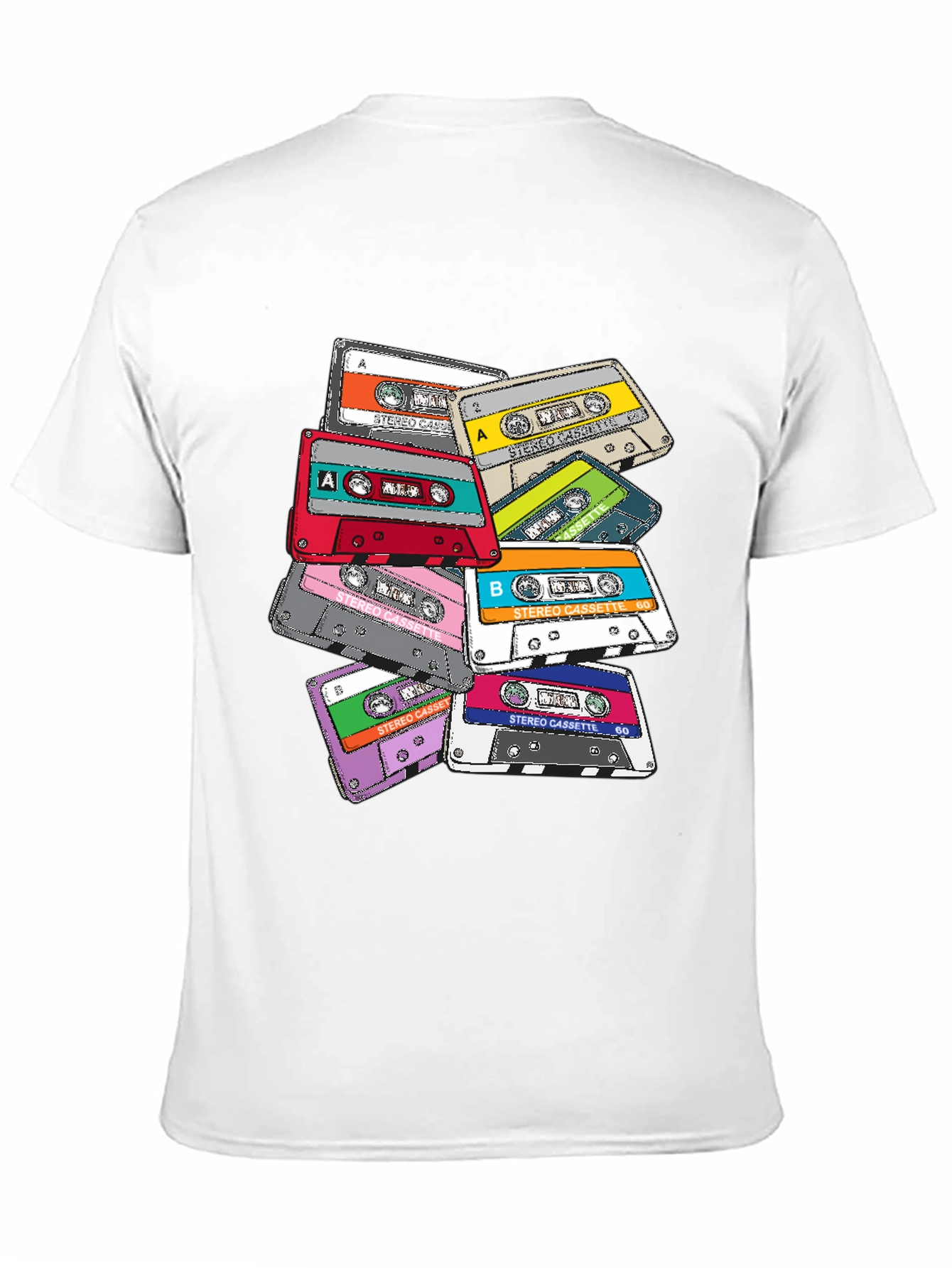 Camiseta Negra con Estampado de Cassettes Retro