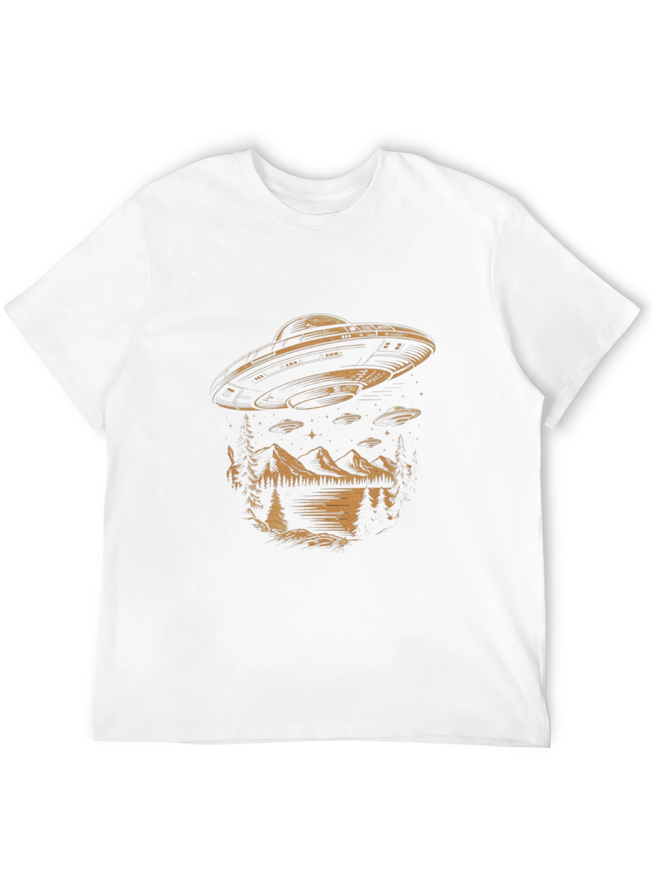 Camiseta Negra OVNI Escena Naturaleza Hombre