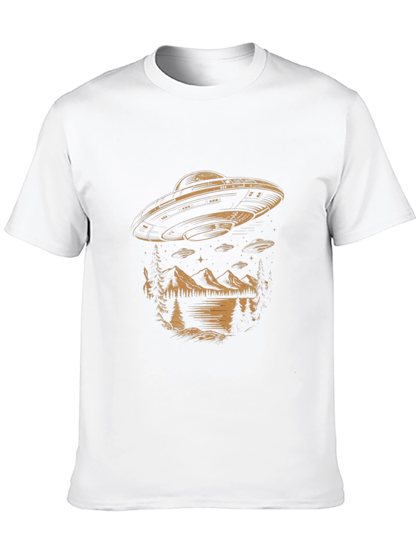 Camiseta Negra OVNI Escena Naturaleza Hombre