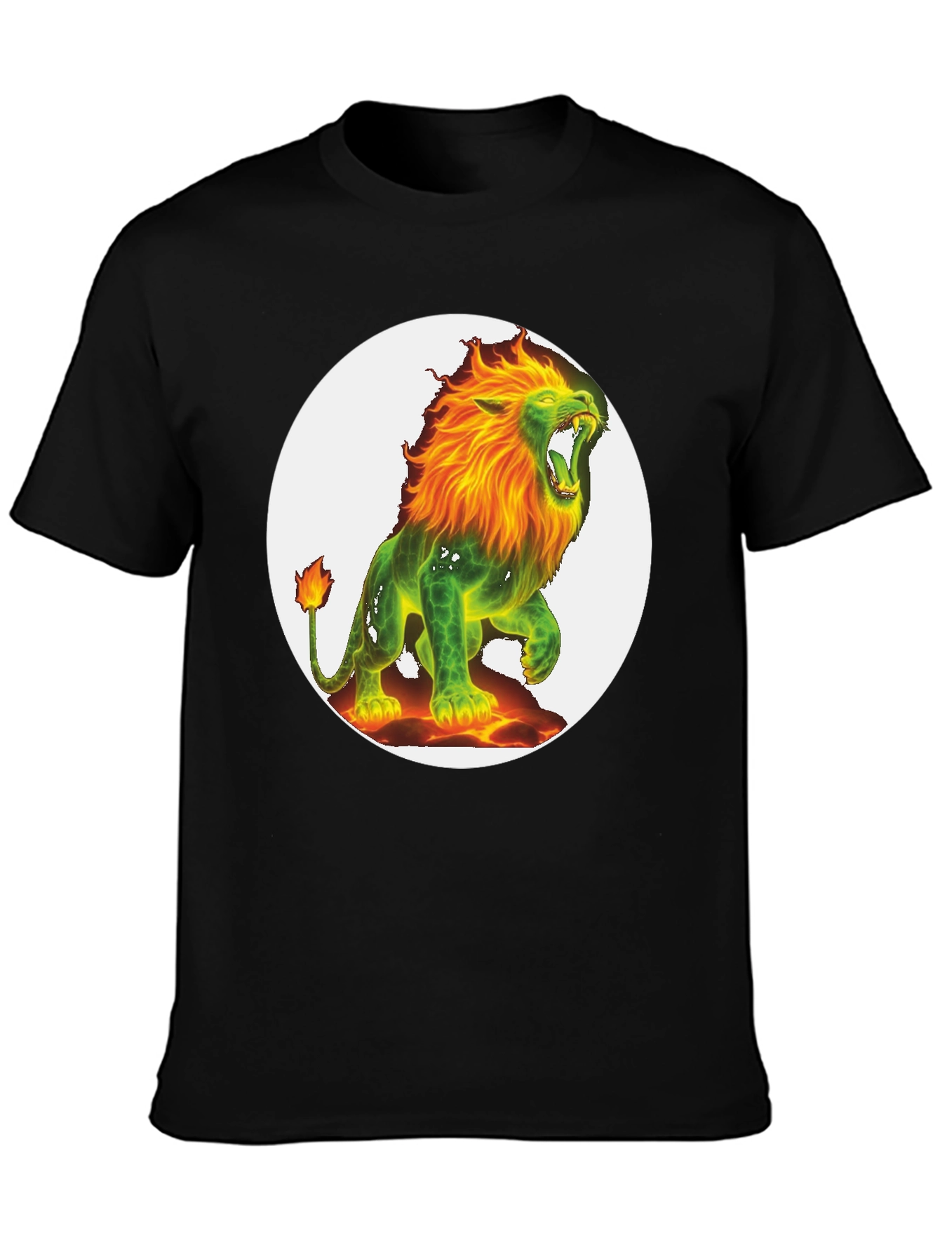Camiseta Negra con León de Fuego Único