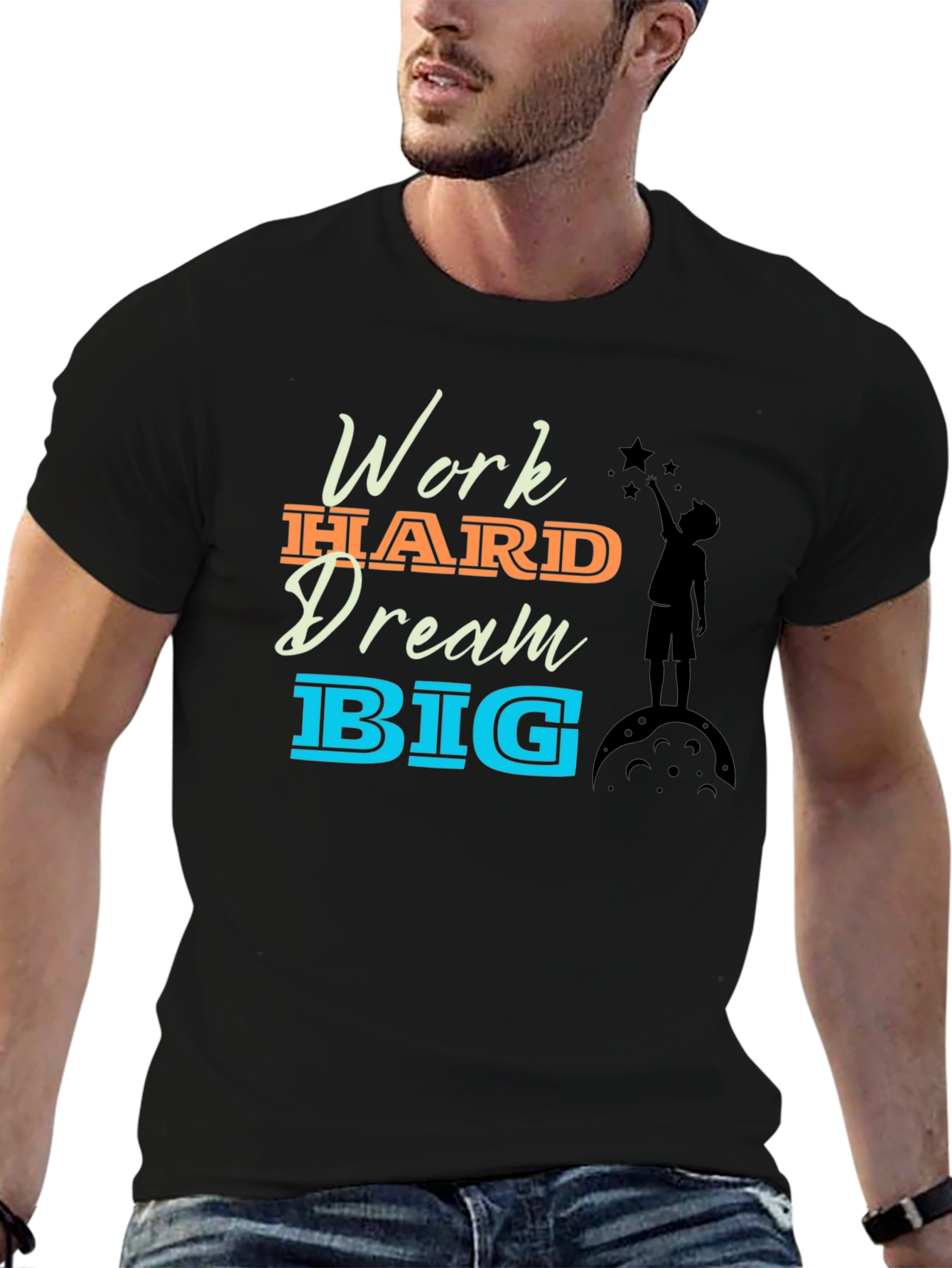 Camiseta Negra Motivacional: Trabaja Duro Sueña en Grande