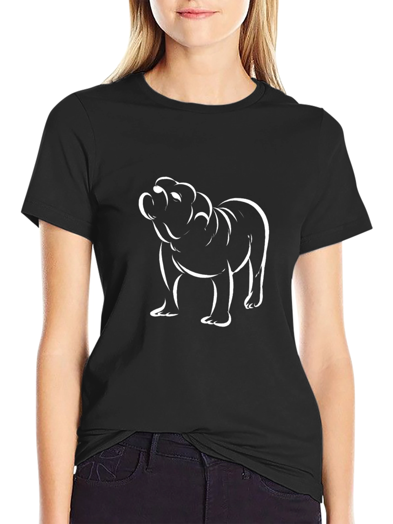 Camiseta Negra con Diseño de Bulldog Blanco
