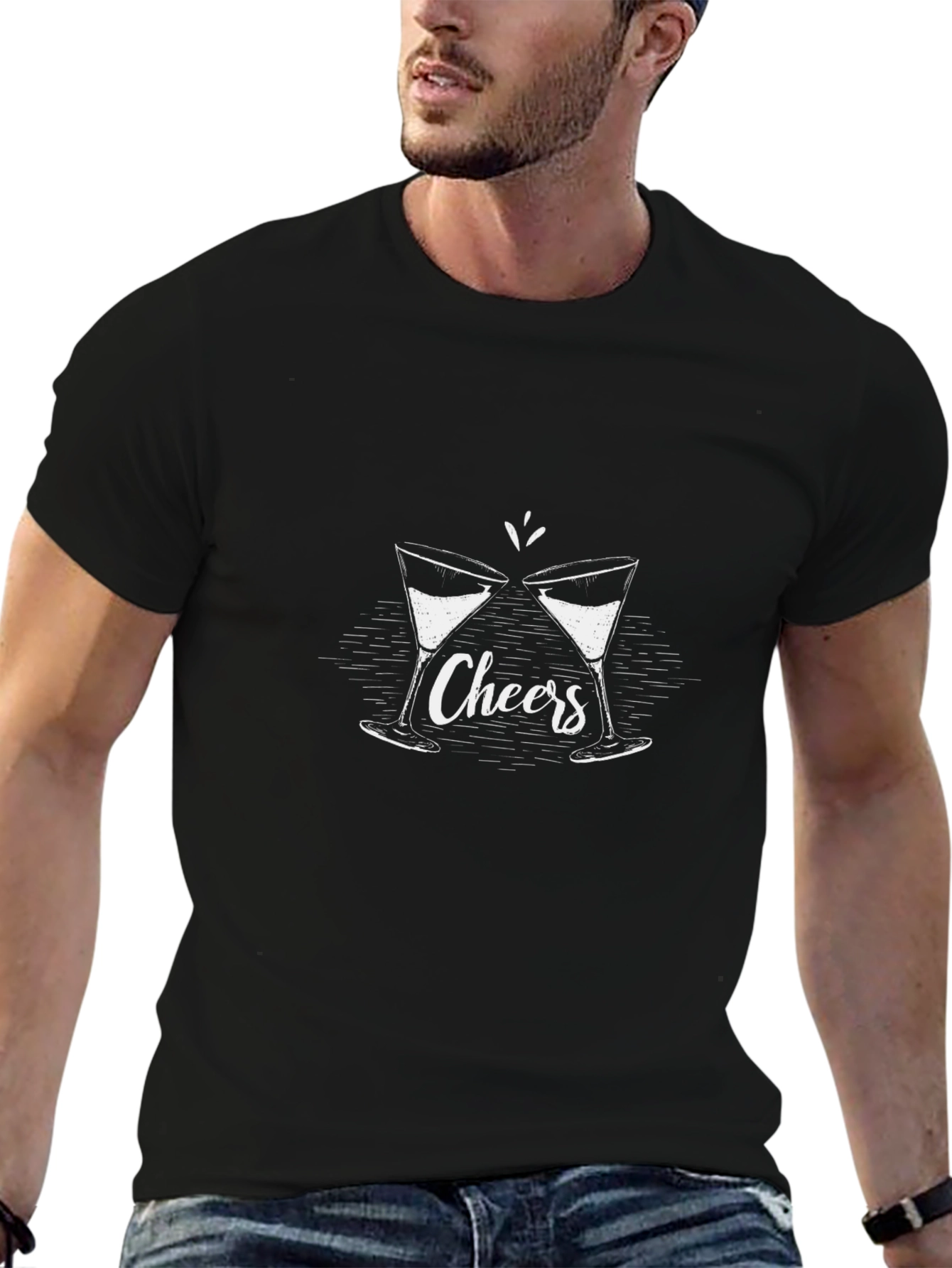 Camiseta Negra Hombre - Diseño Cheers Copas