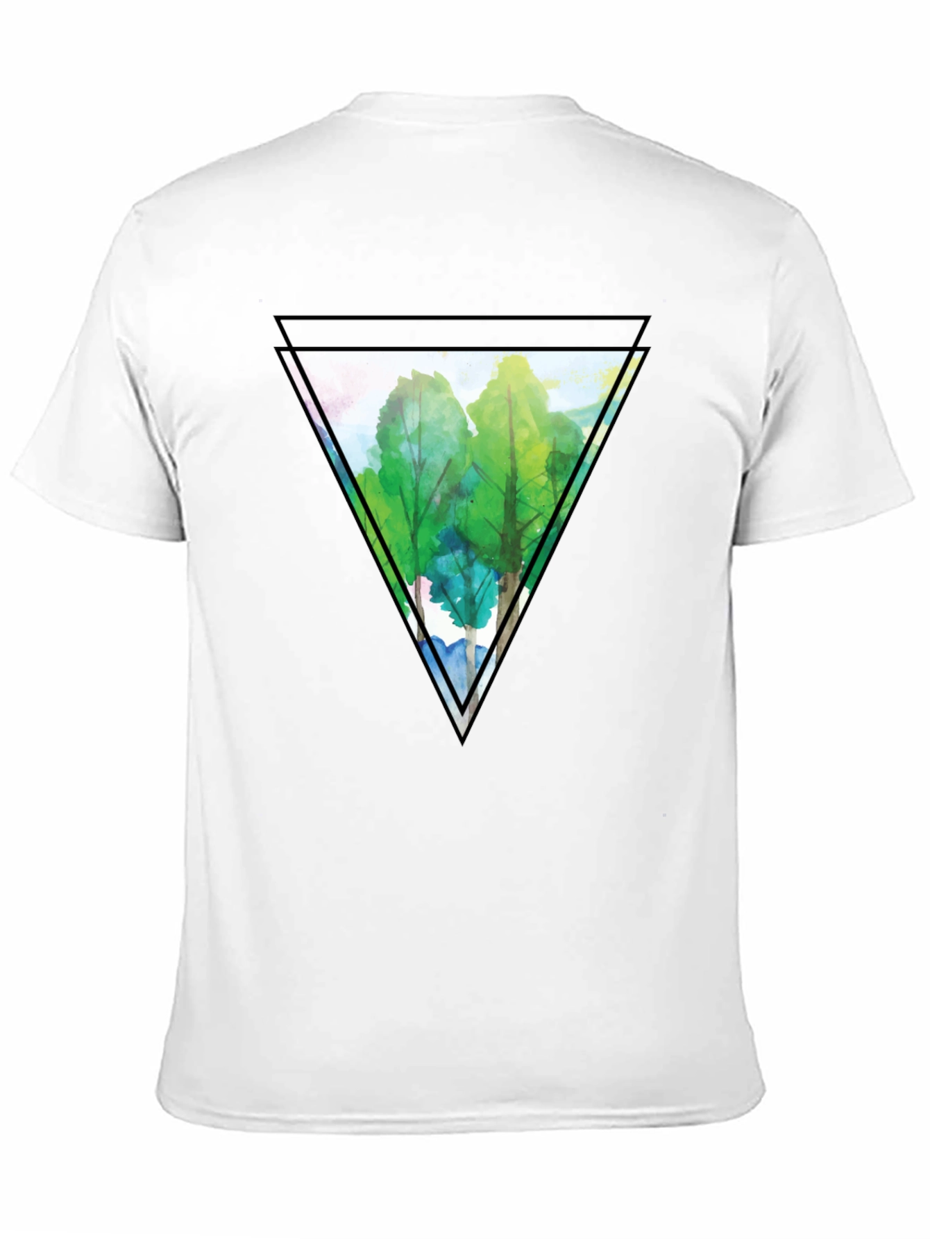 Camiseta Negra Hombre - Diseño Triángulo Árboles