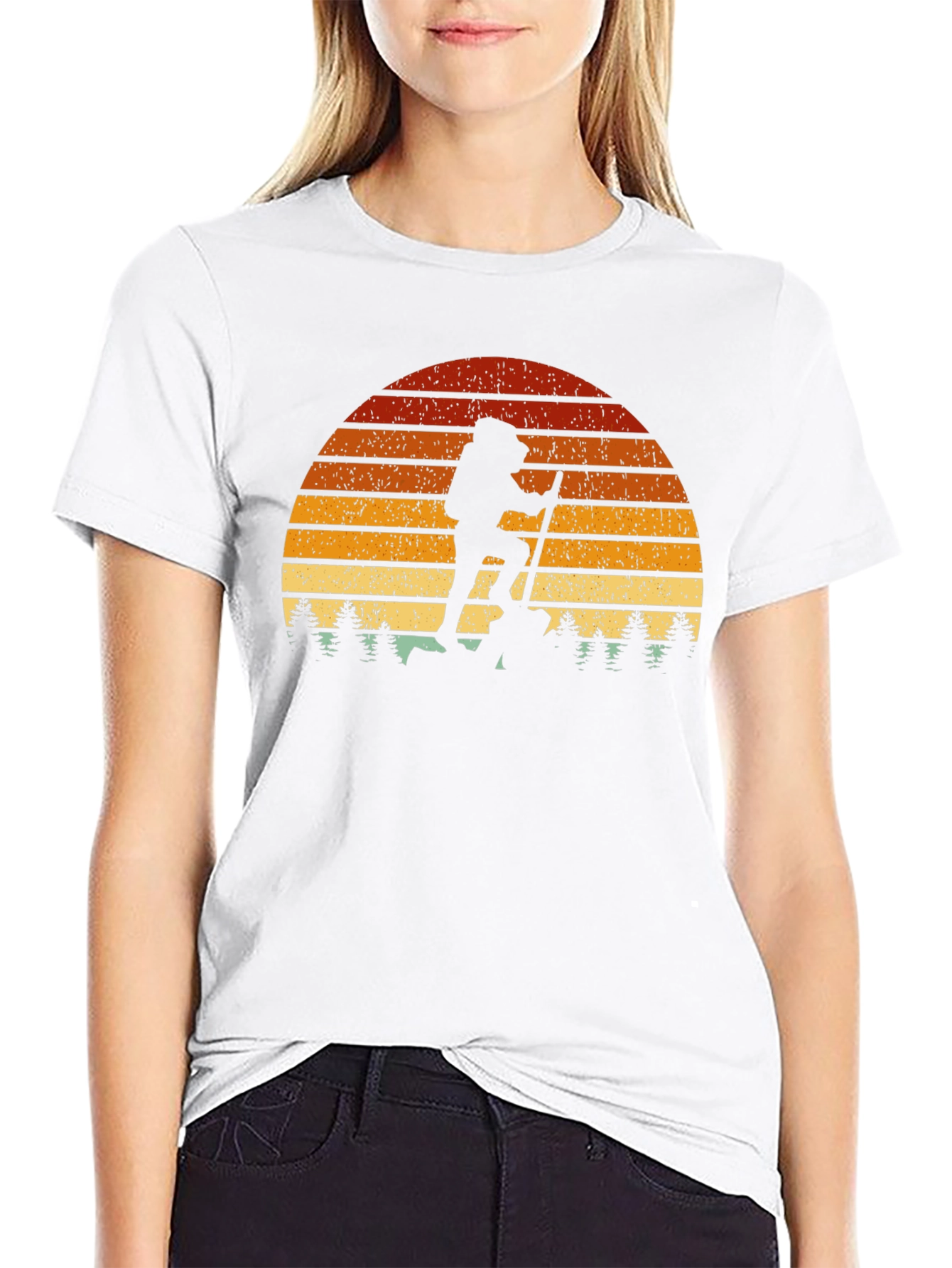Camiseta Hombre Montañismo Retro Atardecer