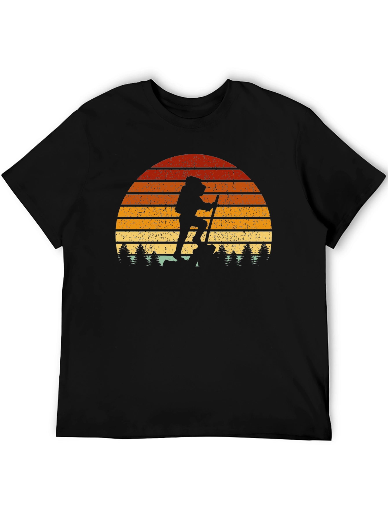 Camiseta Hombre Montañismo Retro Atardecer