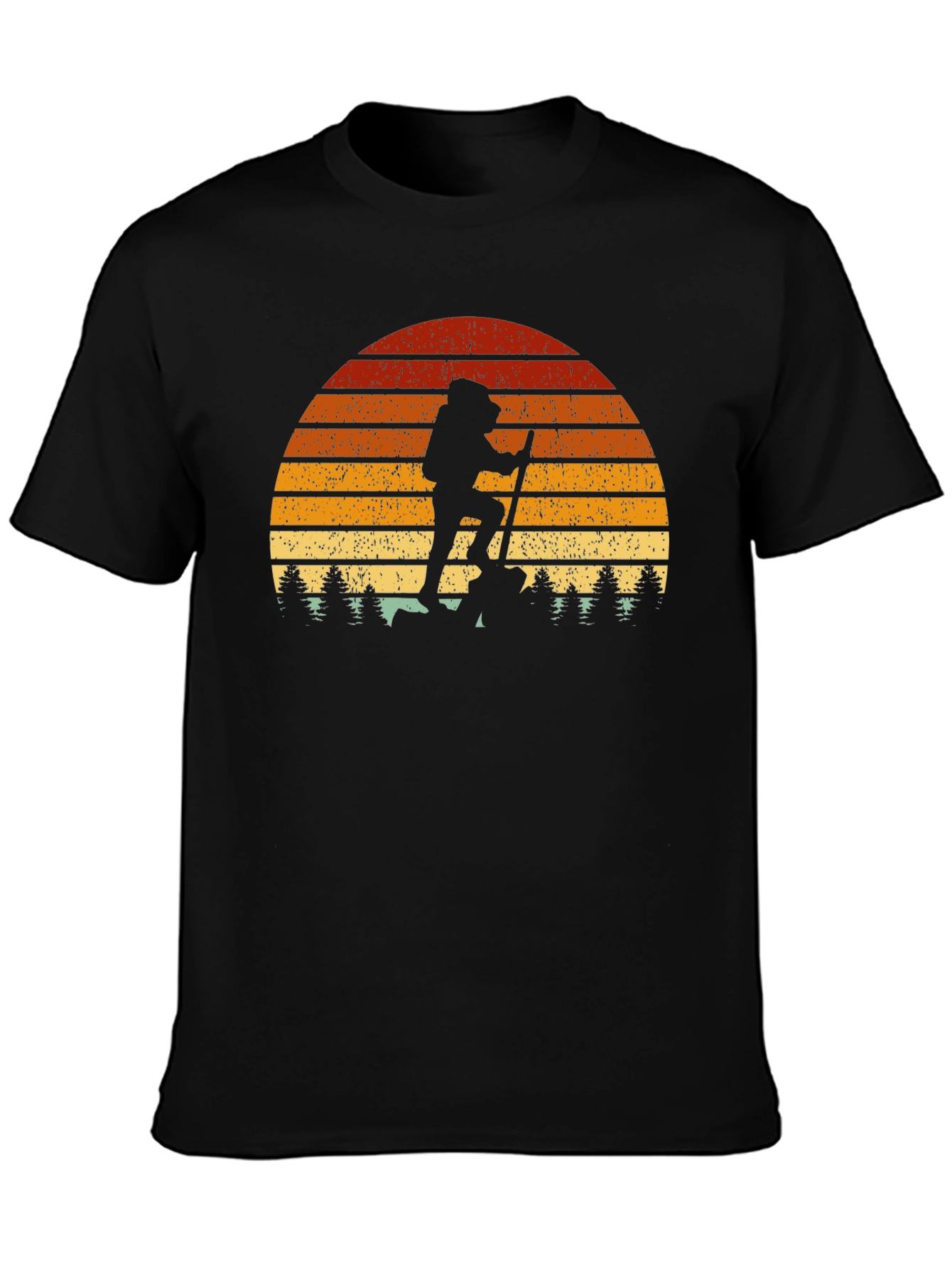 Camiseta Hombre Montañismo Retro Atardecer