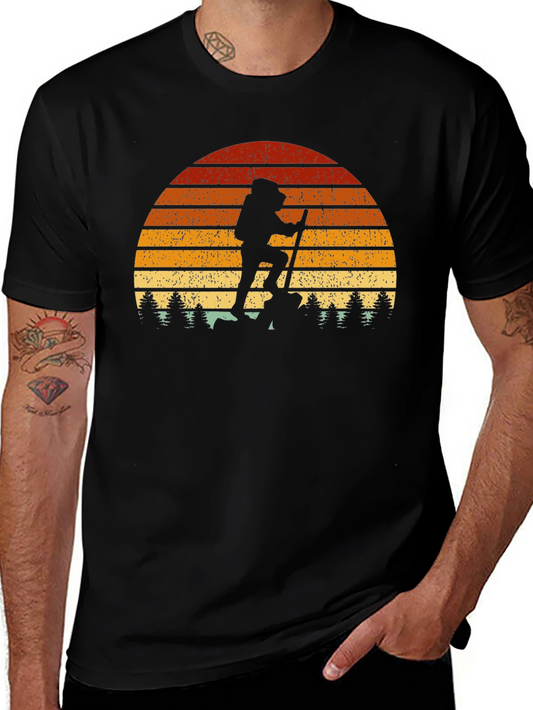 Camiseta Hombre Montañismo Retro Atardecer