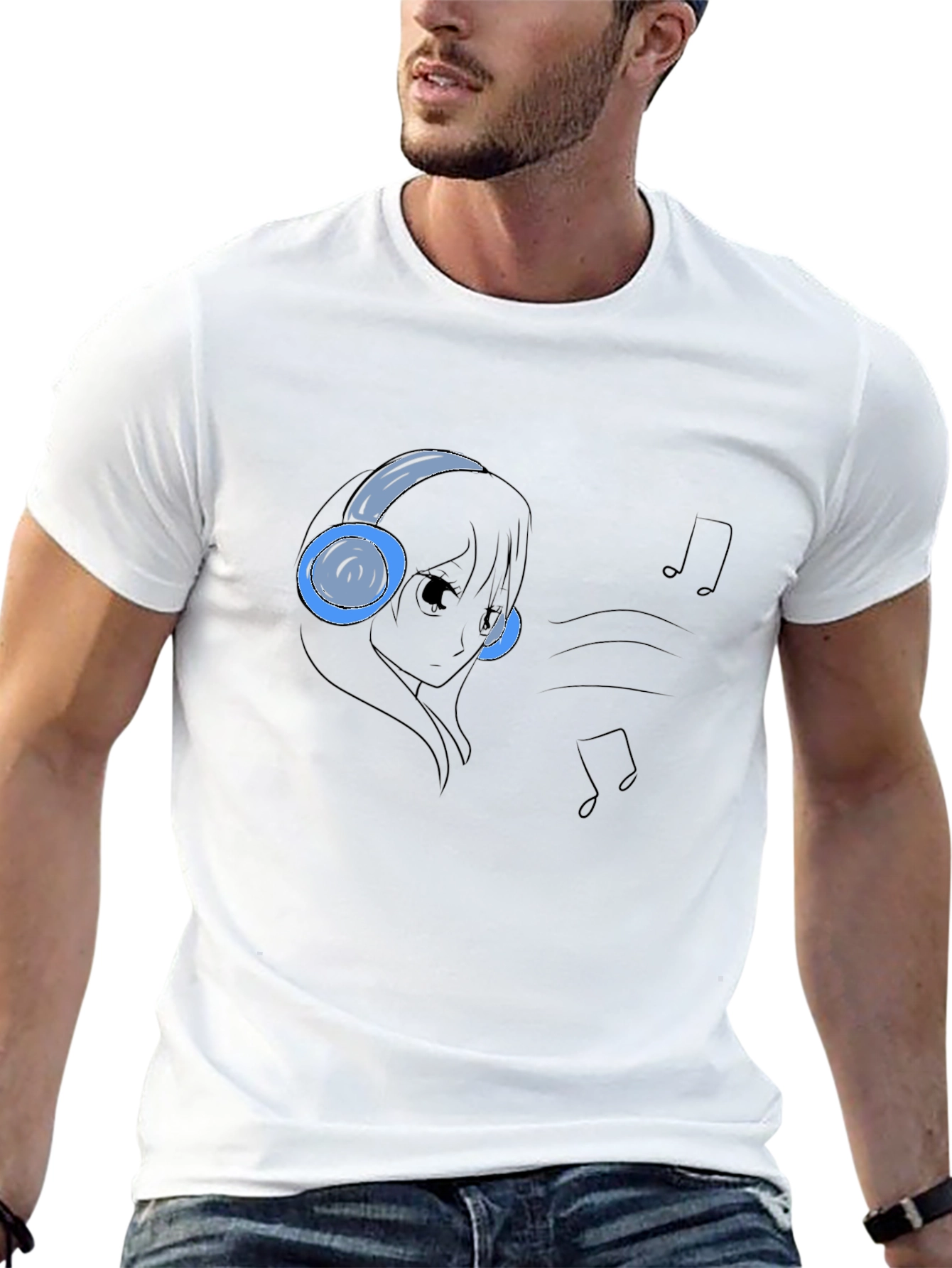 Camiseta Negra con Diseño Anime Musical