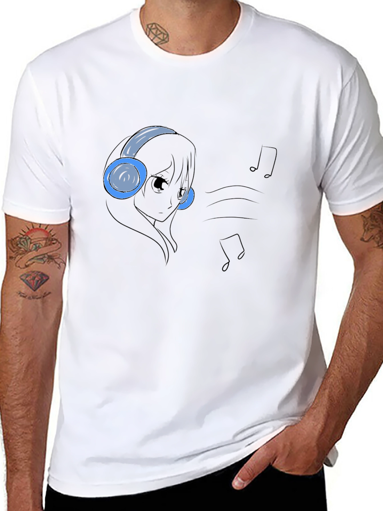 Camiseta Negra con Diseño Anime Musical