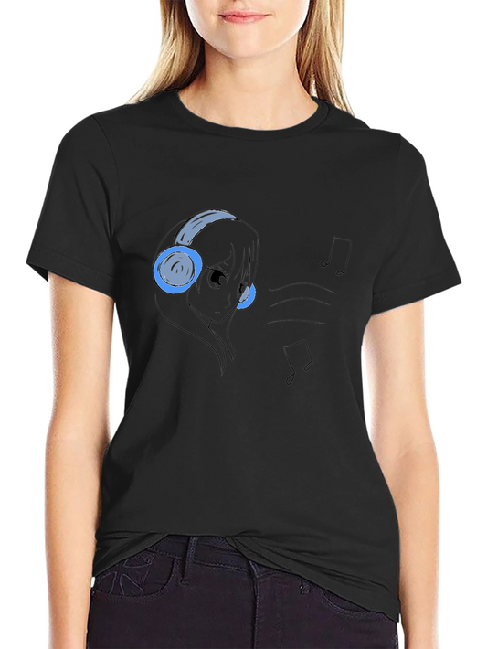 Camiseta Negra con Diseño Anime Musical