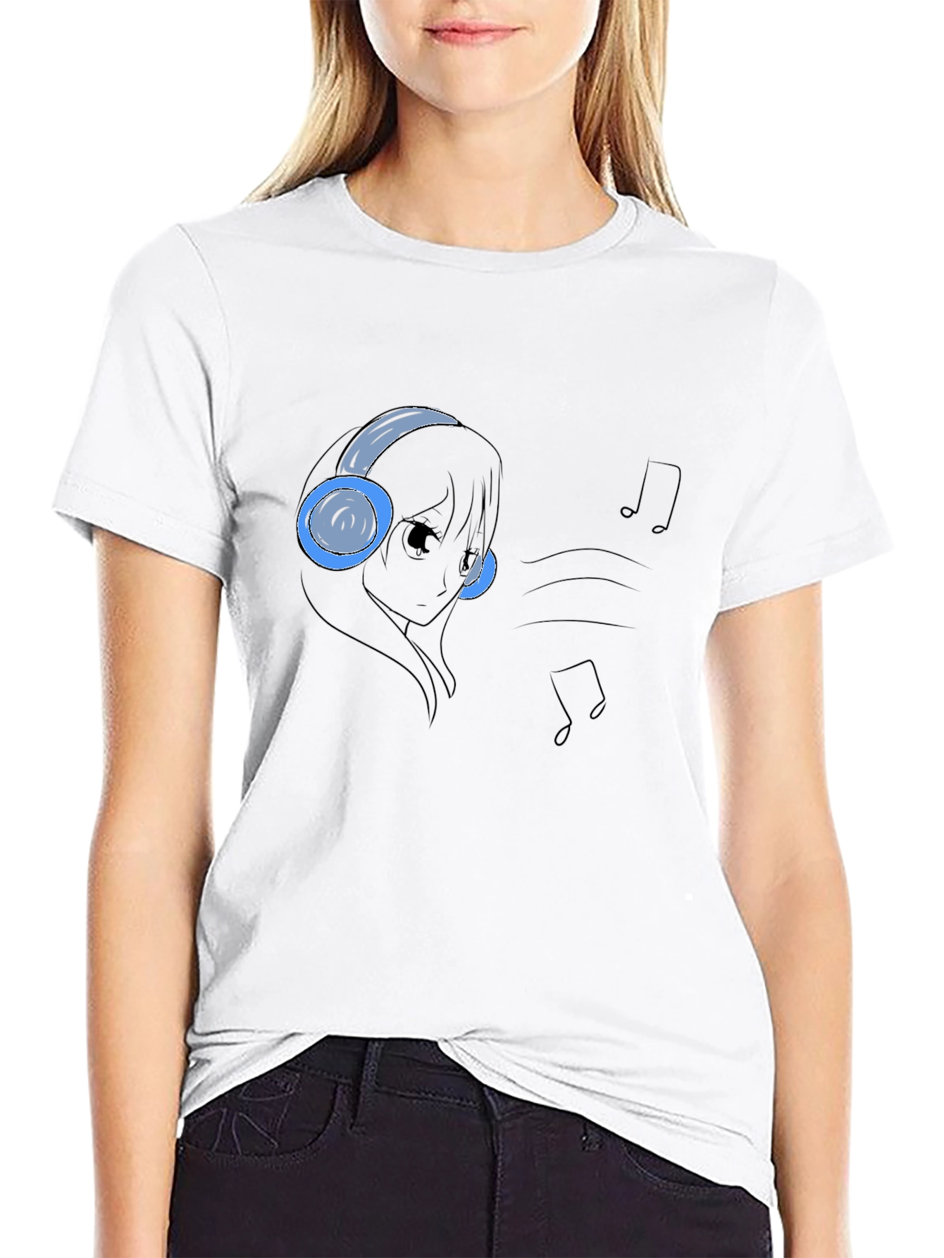 Camiseta Negra con Diseño Anime Musical