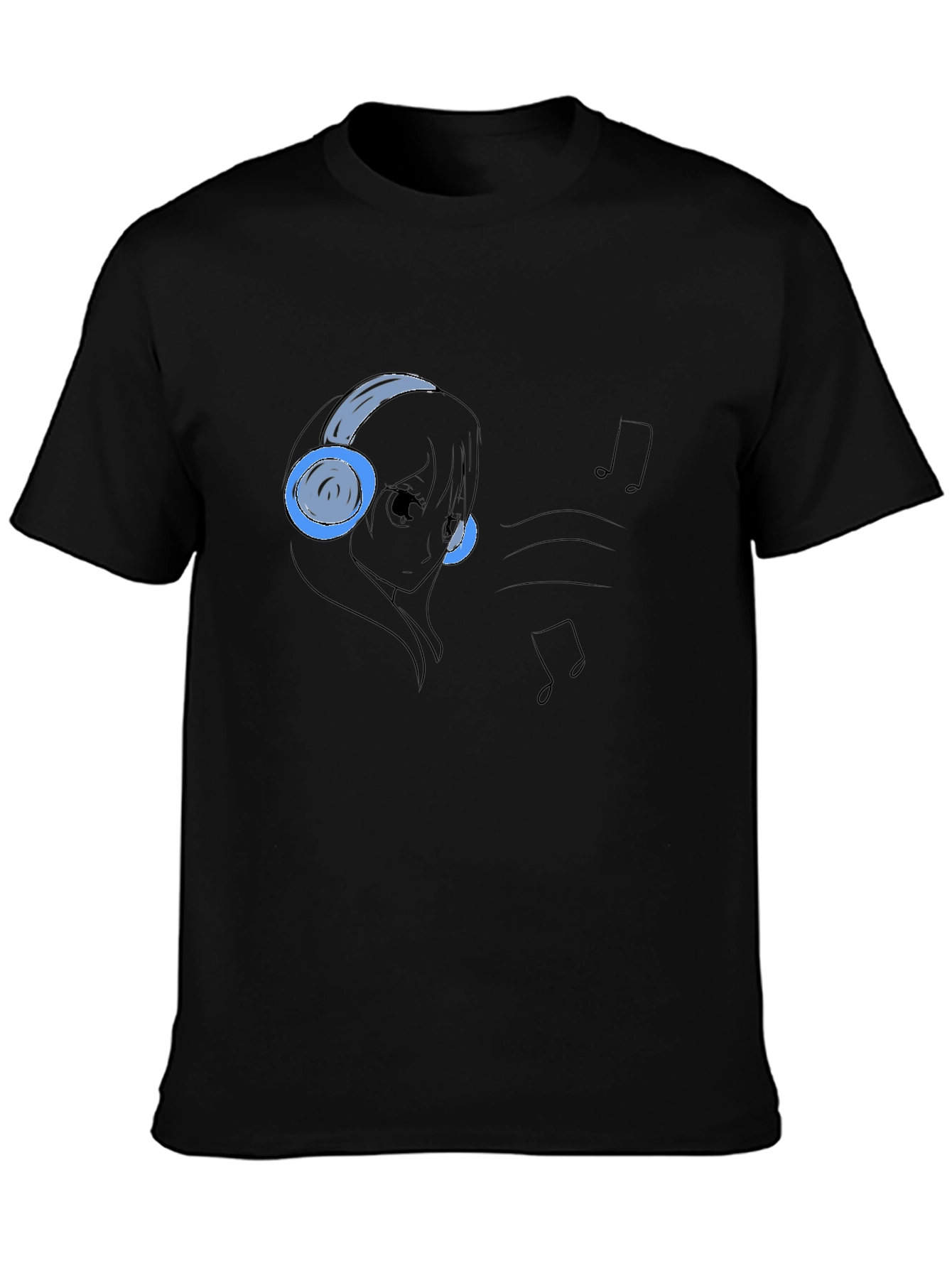 Camiseta Negra con Diseño Anime Musical