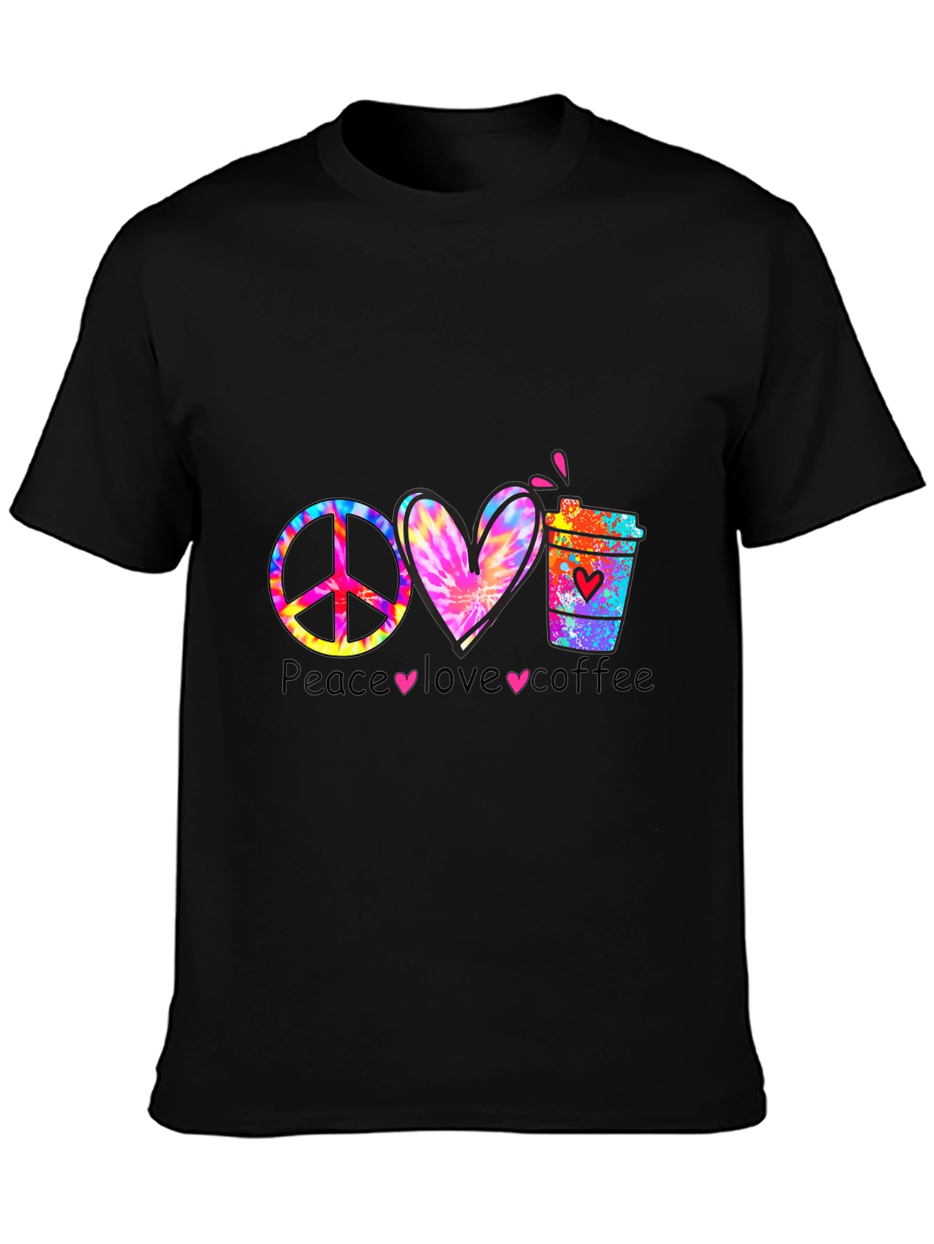 Camiseta Peace Love Coffee Hippie