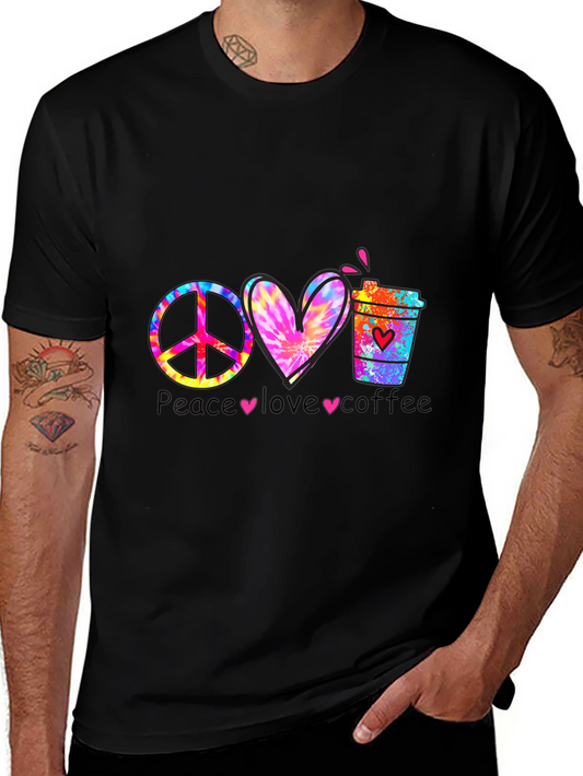 Camiseta Peace Love Coffee Hippie