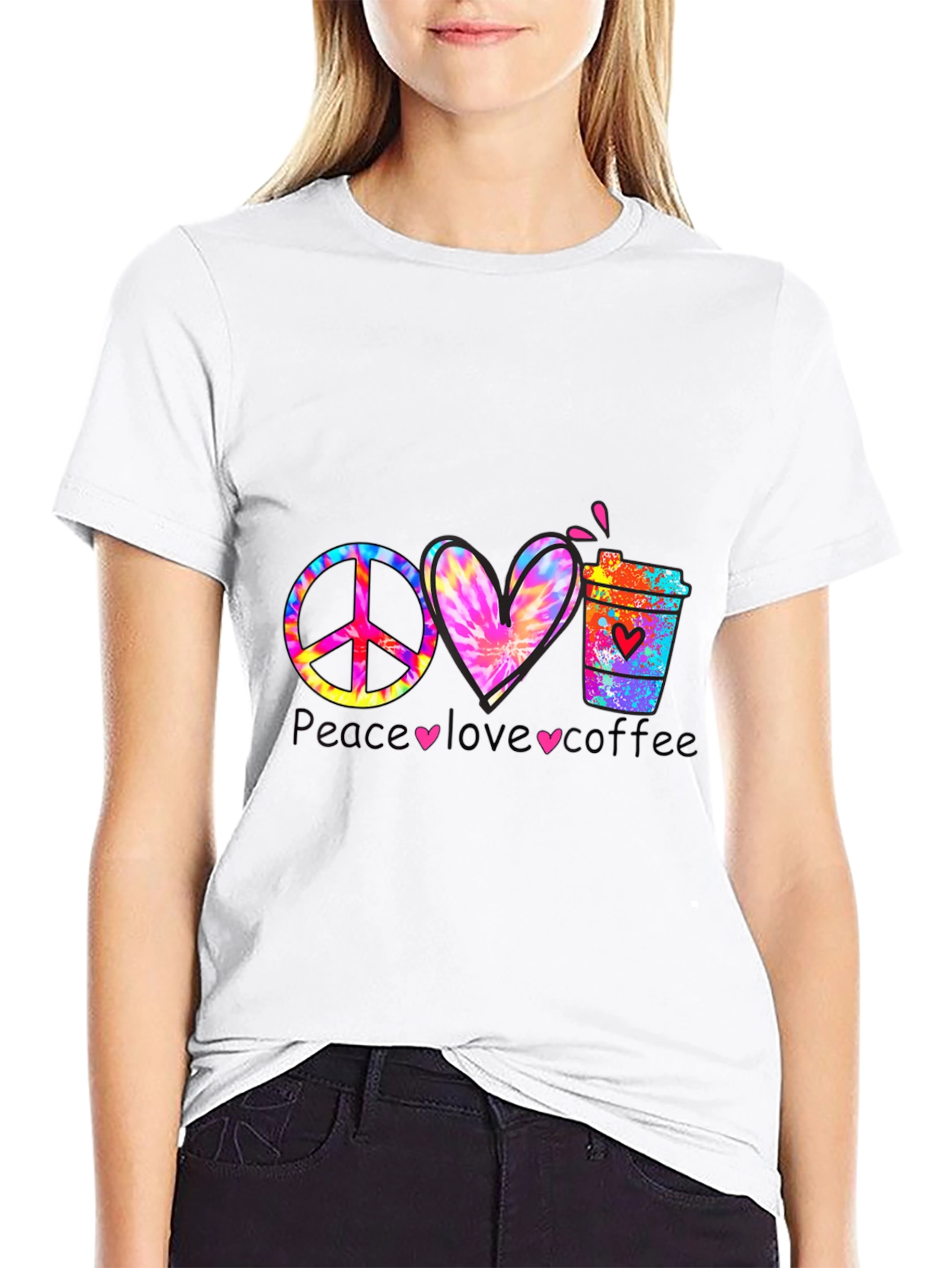 Camiseta Peace Love Coffee Hippie