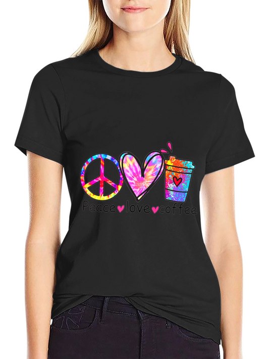 Camiseta Peace Love Coffee Hippie