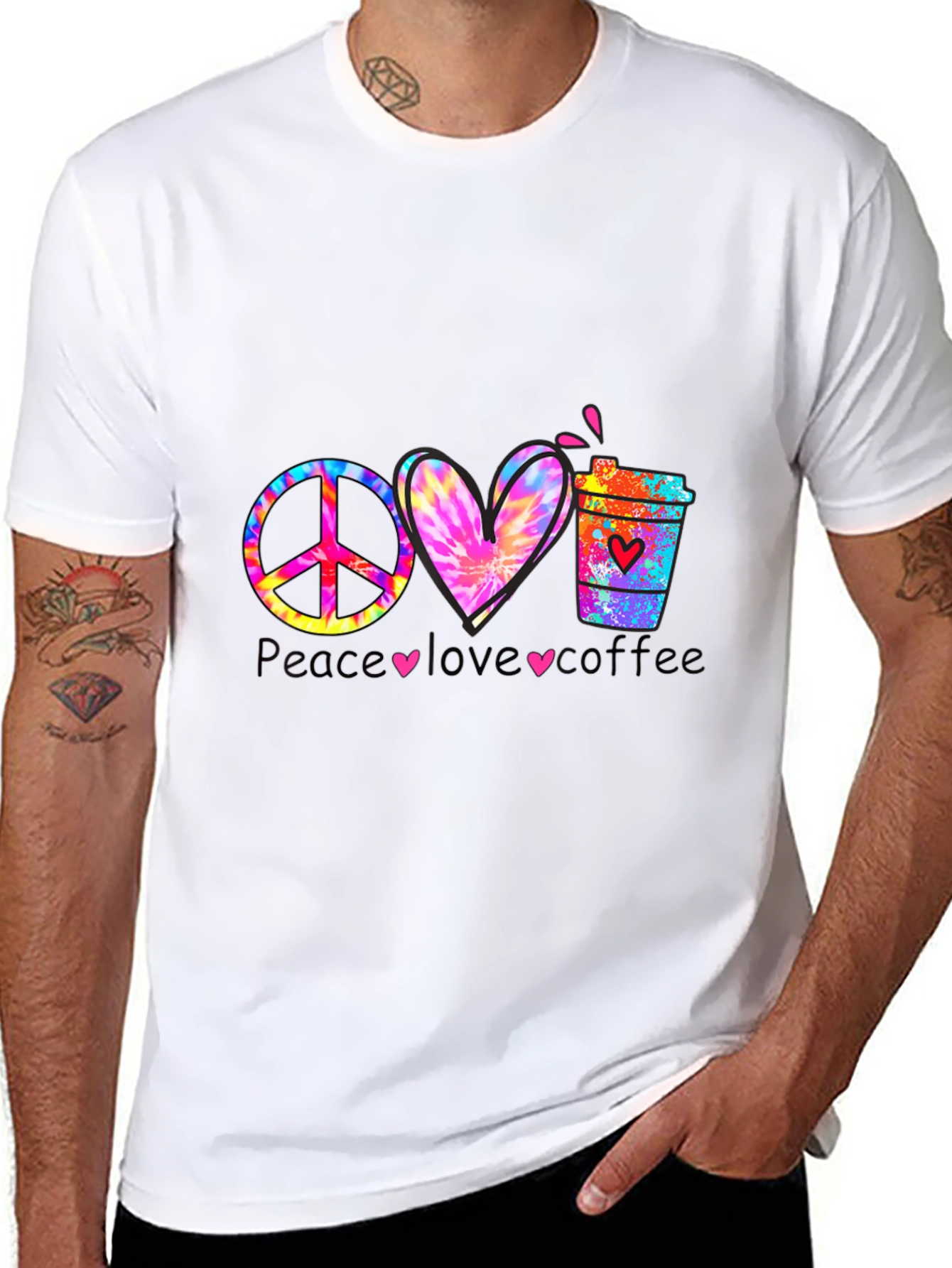 Camiseta Peace Love Coffee Hippie