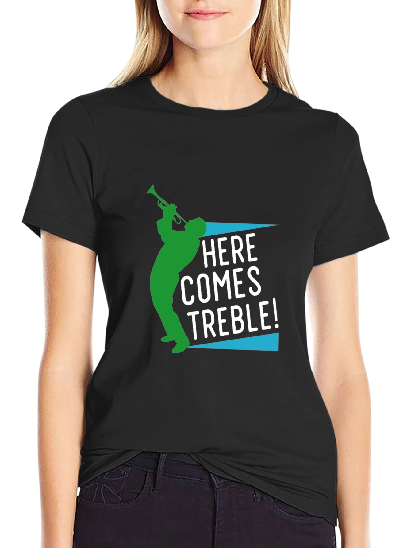 Camiseta Negra Hombre Diseño Aquí Viene Treble
