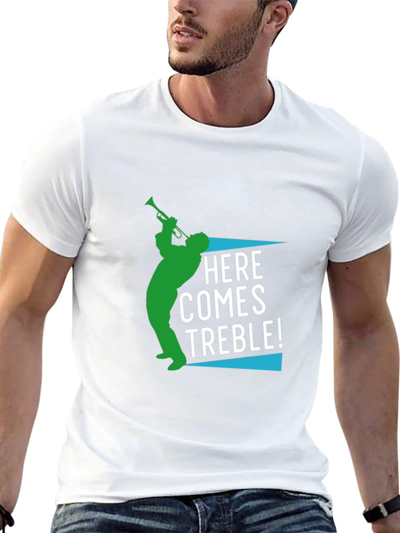 Camiseta Negra Hombre Diseño Aquí Viene Treble