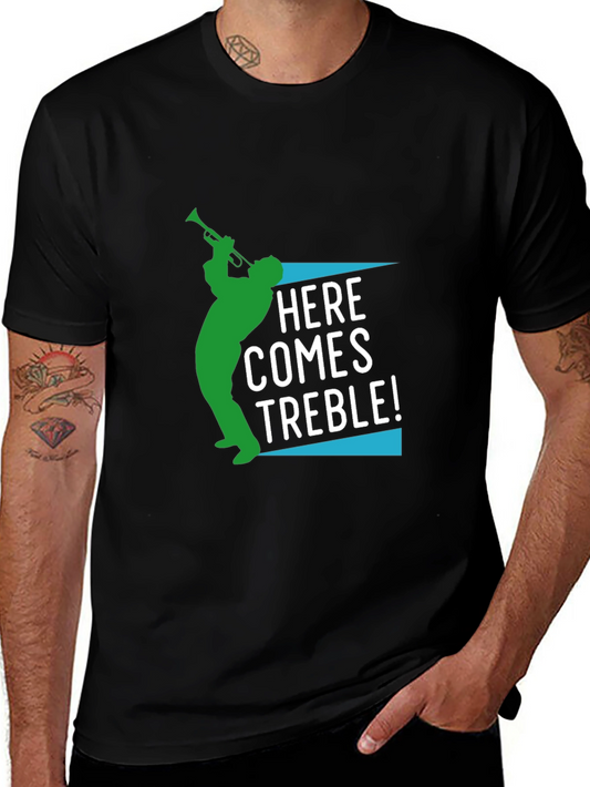 Camiseta Negra Hombre Diseño Aquí Viene Treble