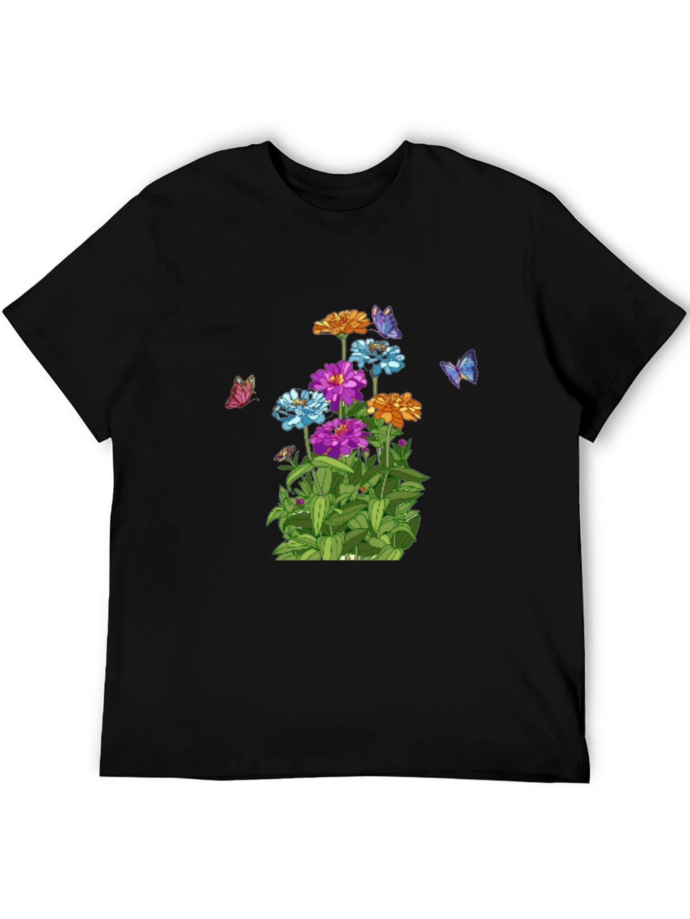 Camiseta Negra con Flores y Mariposas