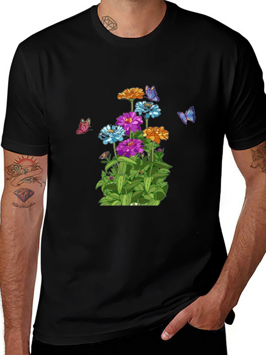 Camiseta Negra con Flores y Mariposas