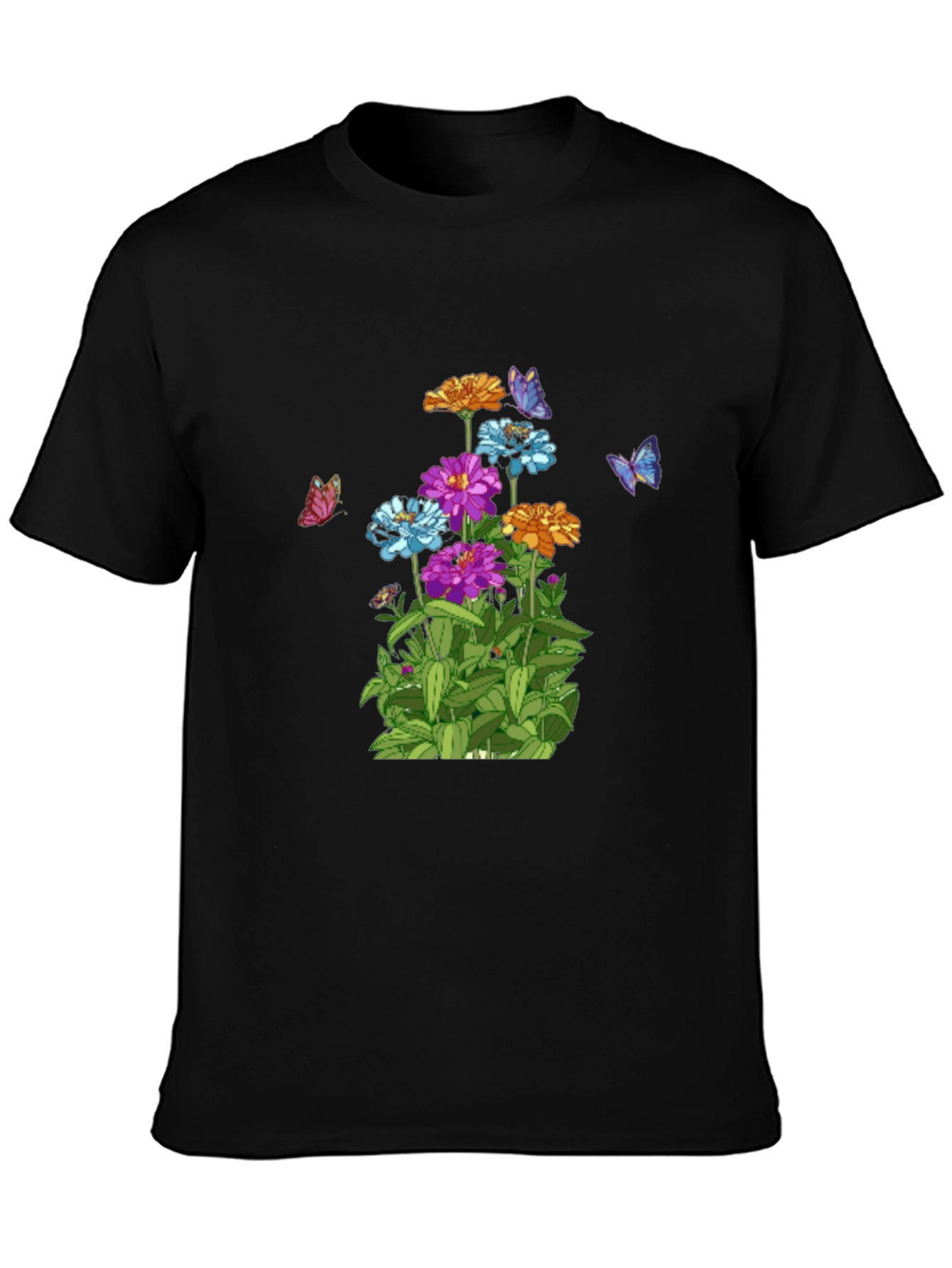 Camiseta Negra con Flores y Mariposas
