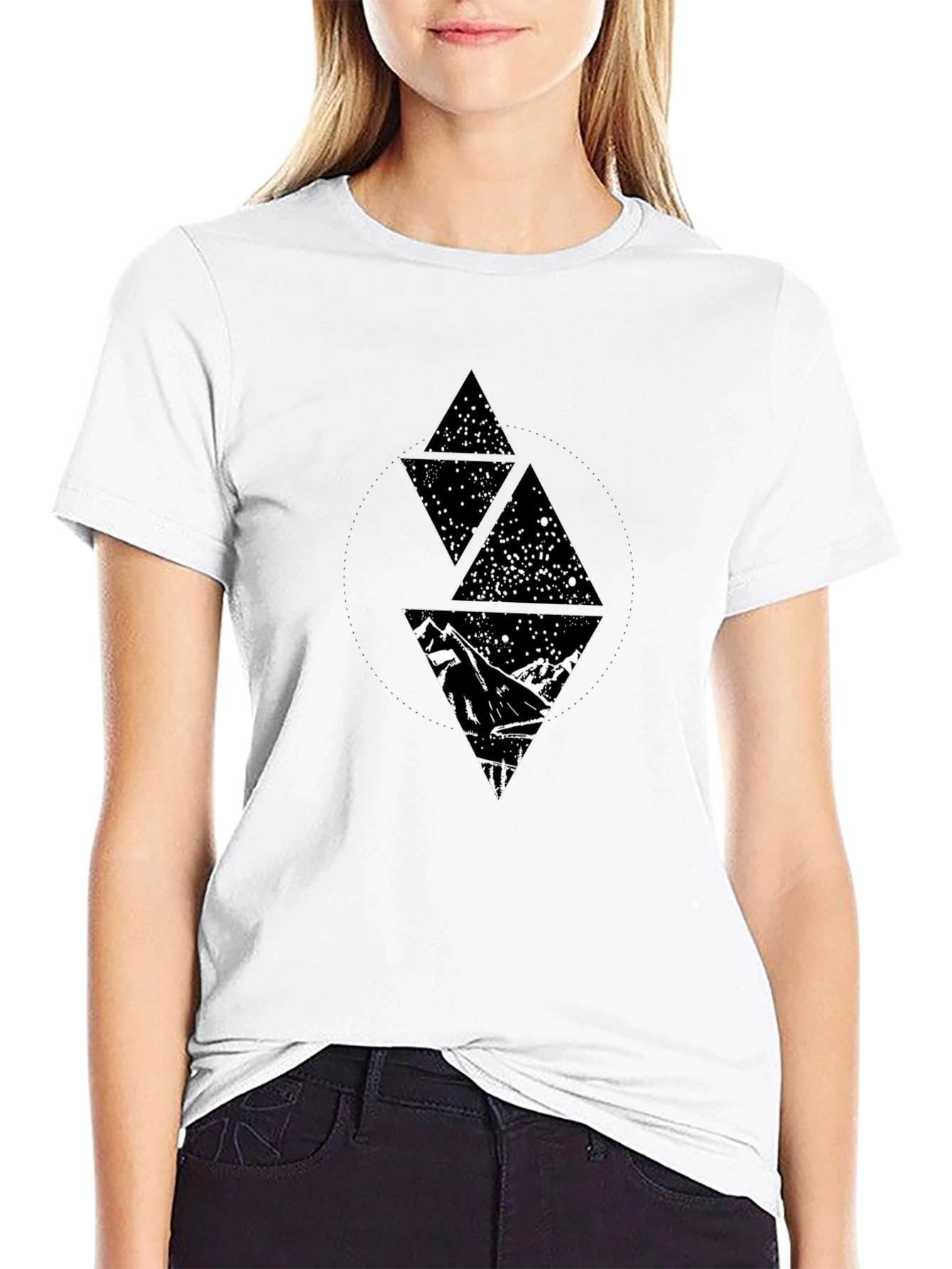 Camiseta Negra Hombre Diseño Montaña y Estrellas