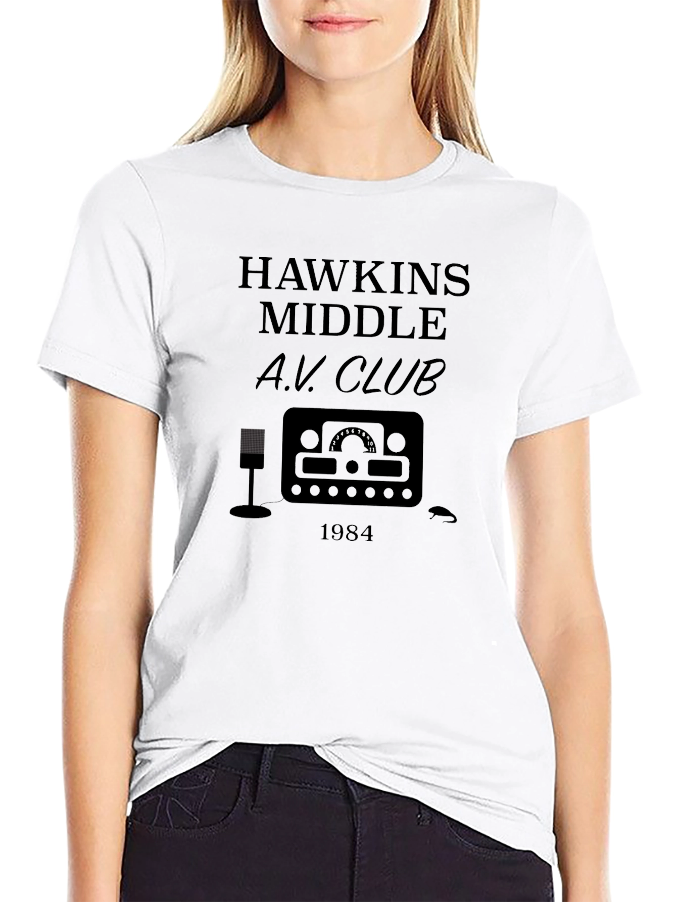 Camiseta Negra A.V. Club Hawkins Middle 1984