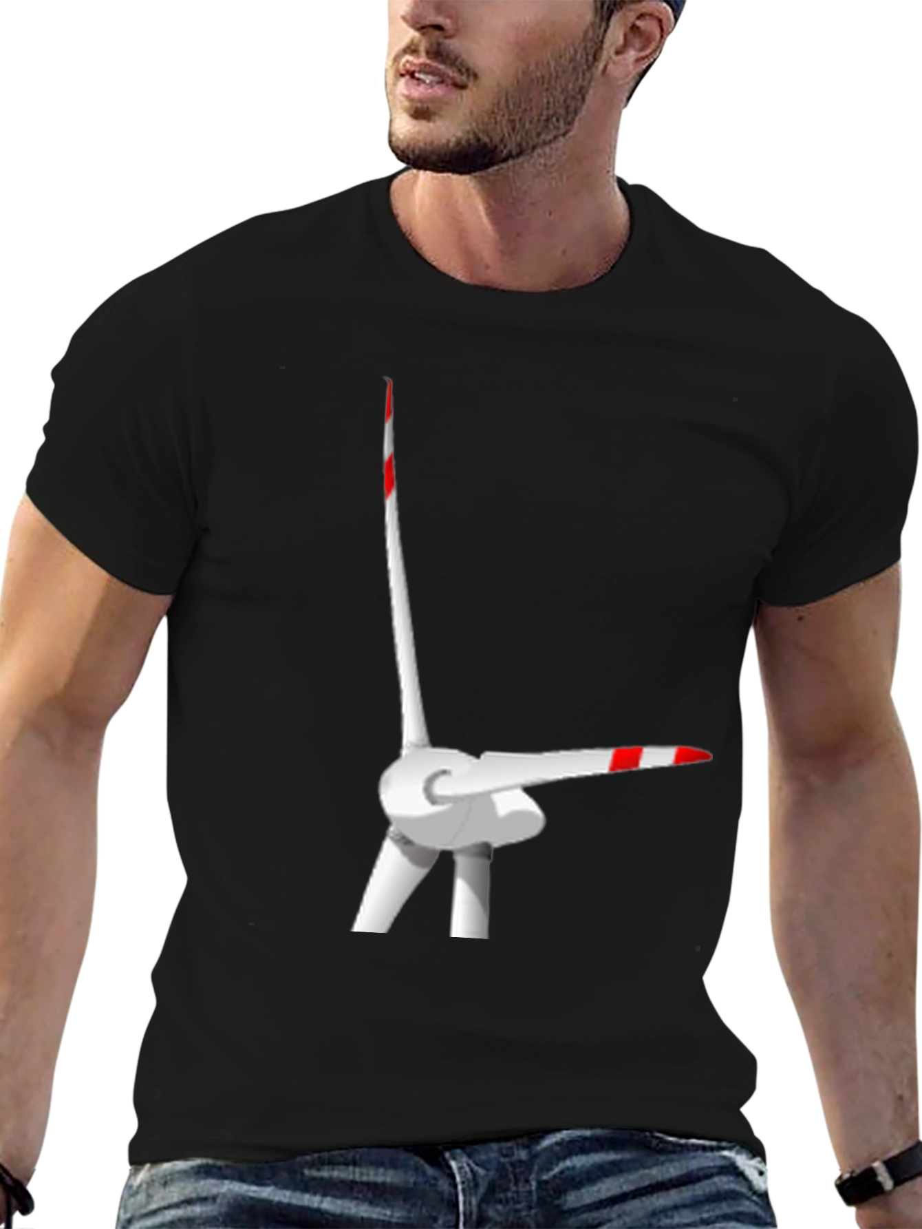 Camiseta Negra con Diseño de Turbina Eólica
