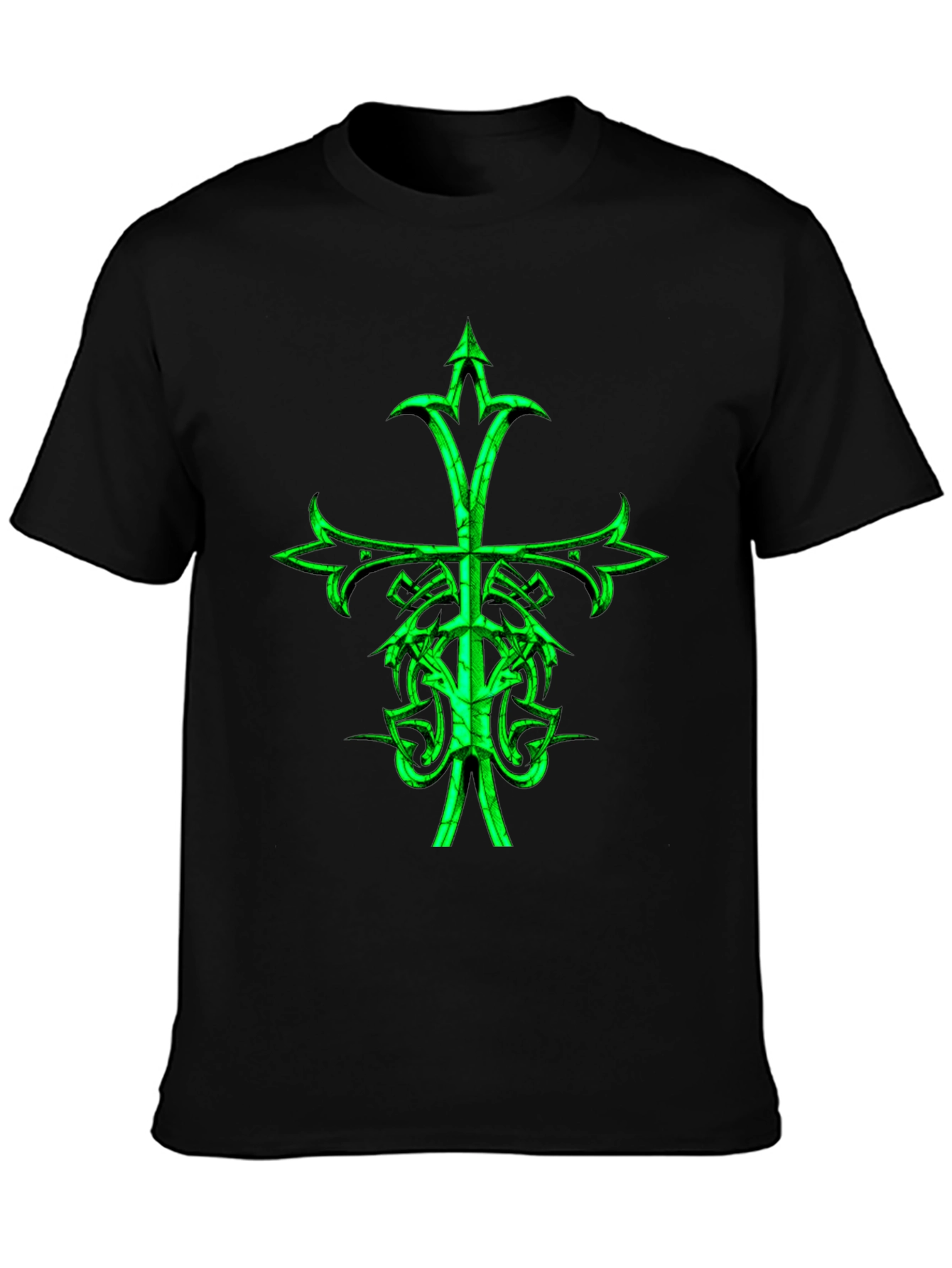 Camiseta Negra con Cruz Celta Verde Neón