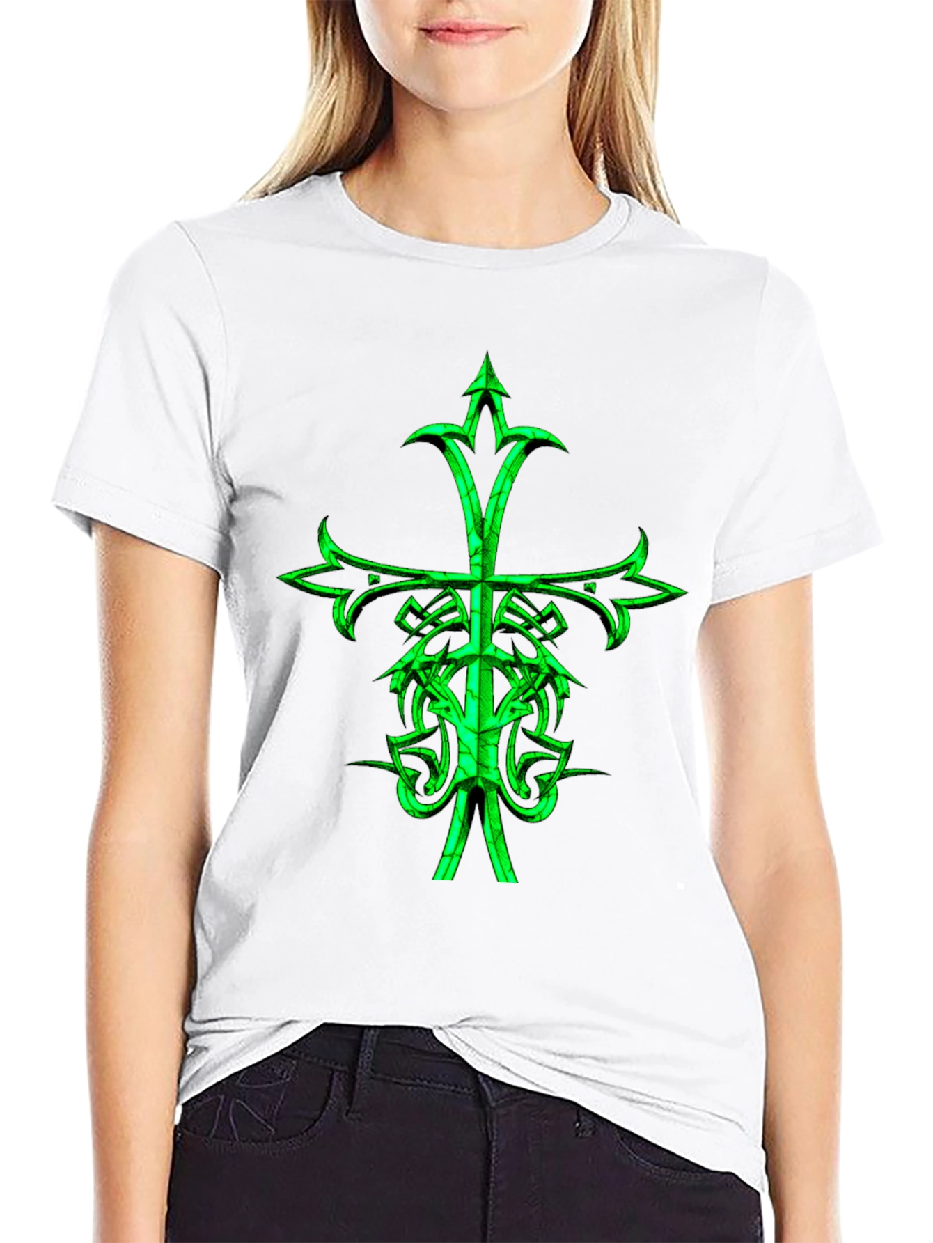 Camiseta Negra con Cruz Celta Verde Neón