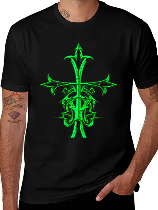 Camiseta Negra con Cruz Celta Verde Neón
