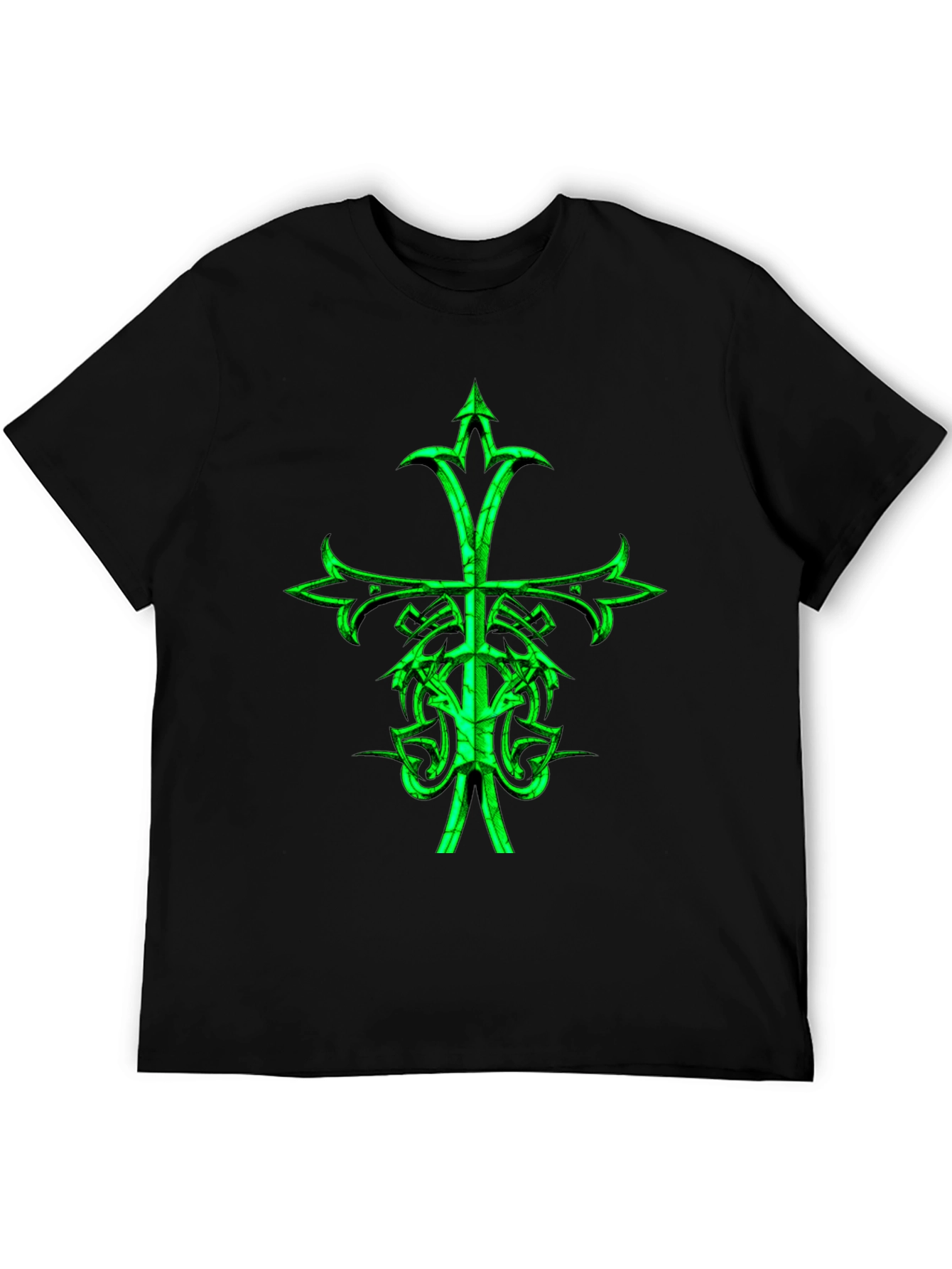 Camiseta Negra con Cruz Celta Verde Neón