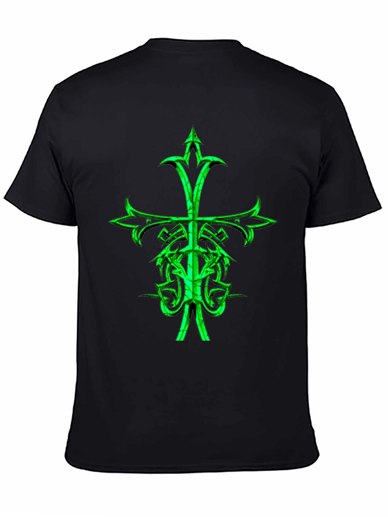 Camiseta Negra con Cruz Celta Verde Neón