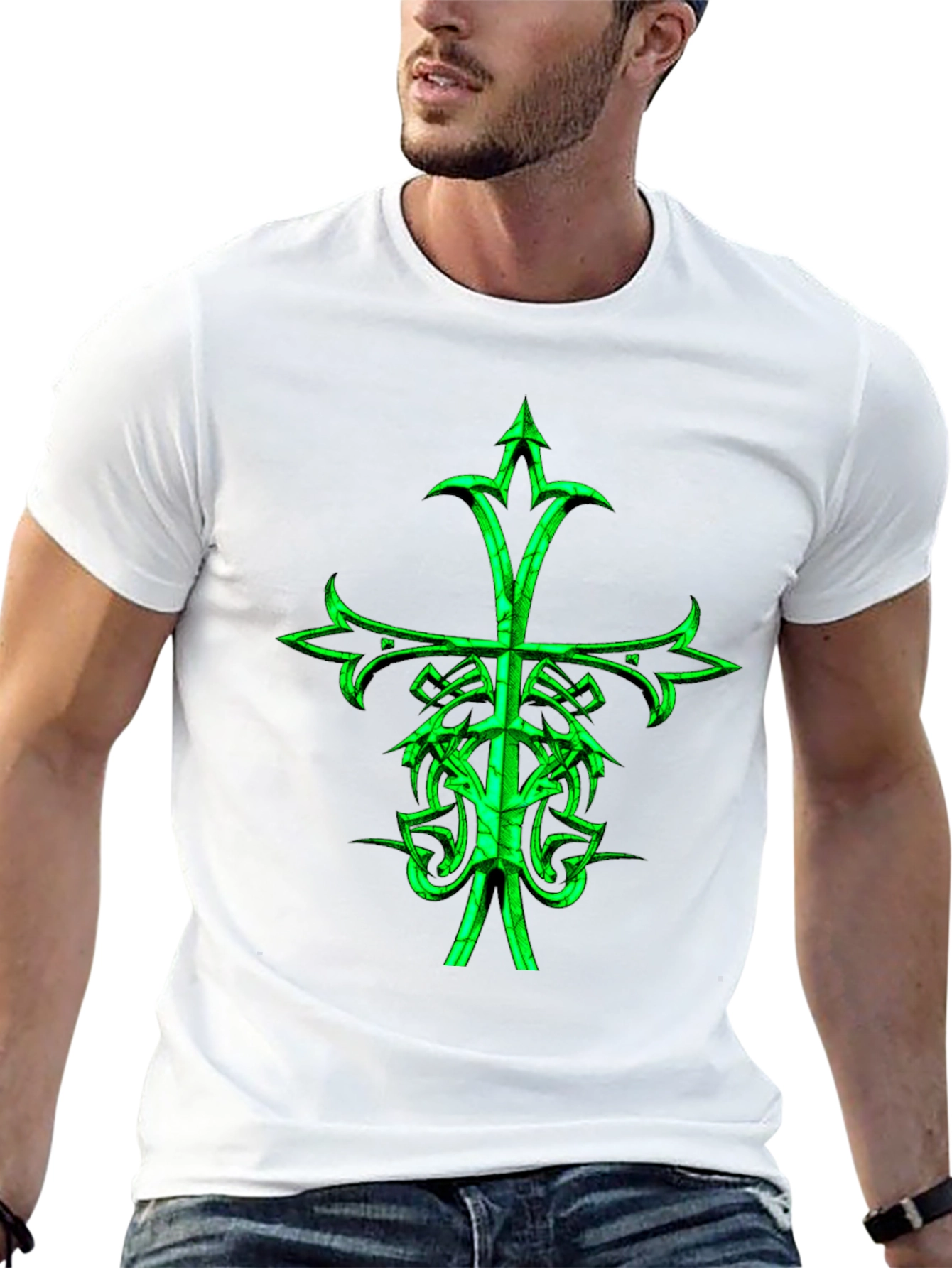 Camiseta Negra con Cruz Celta Verde Neón