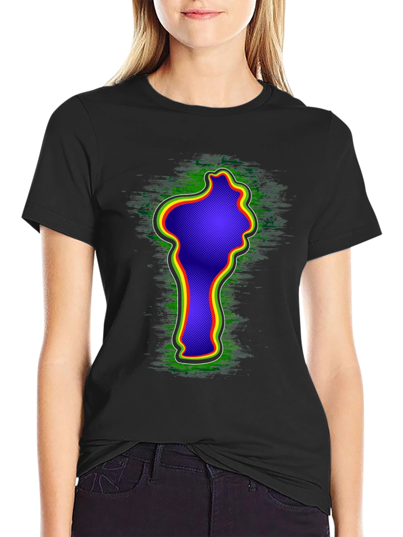 Camiseta Negra con Diseño Abstracto Rasta