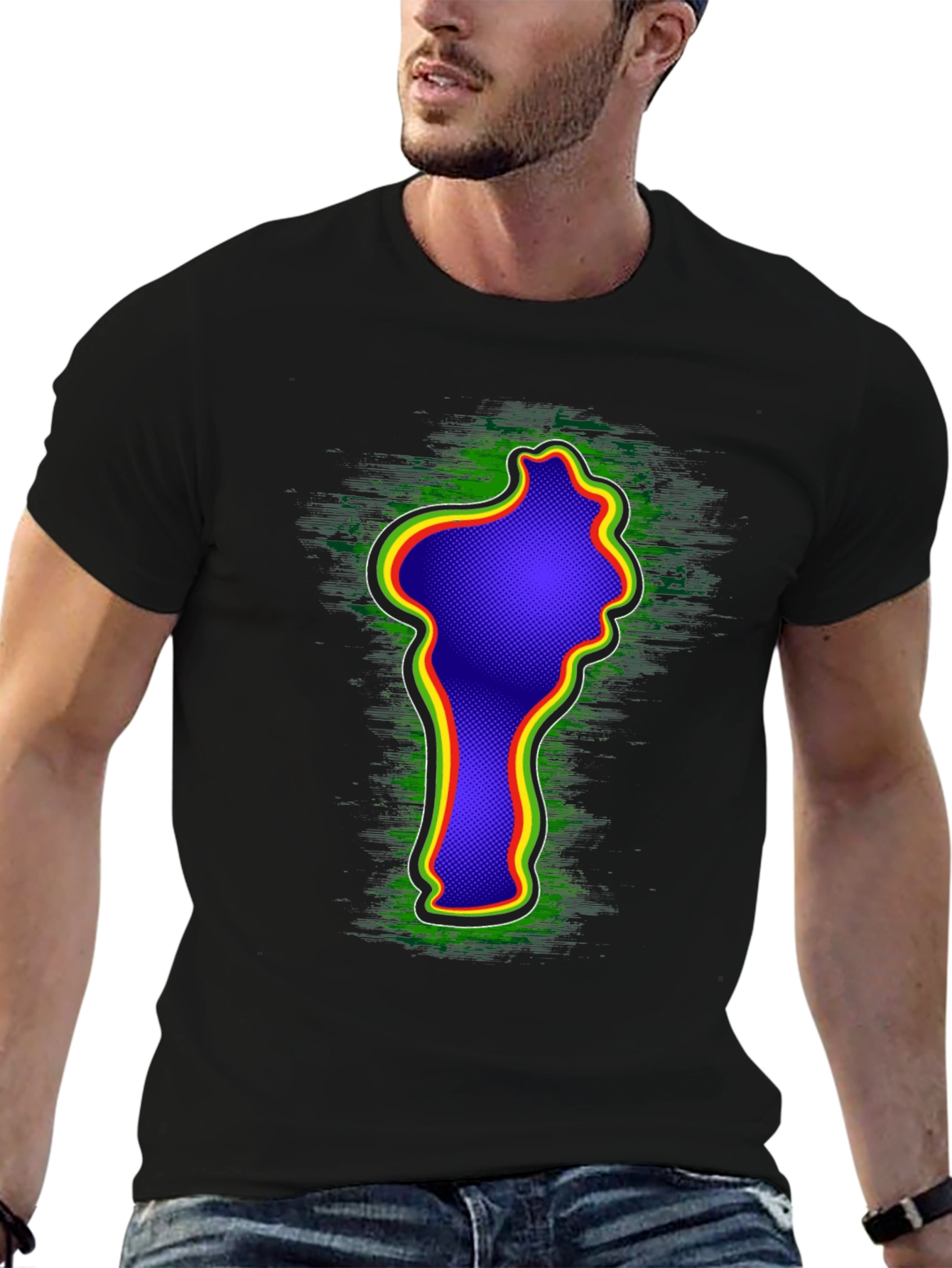 Camiseta Negra con Diseño Abstracto Rasta