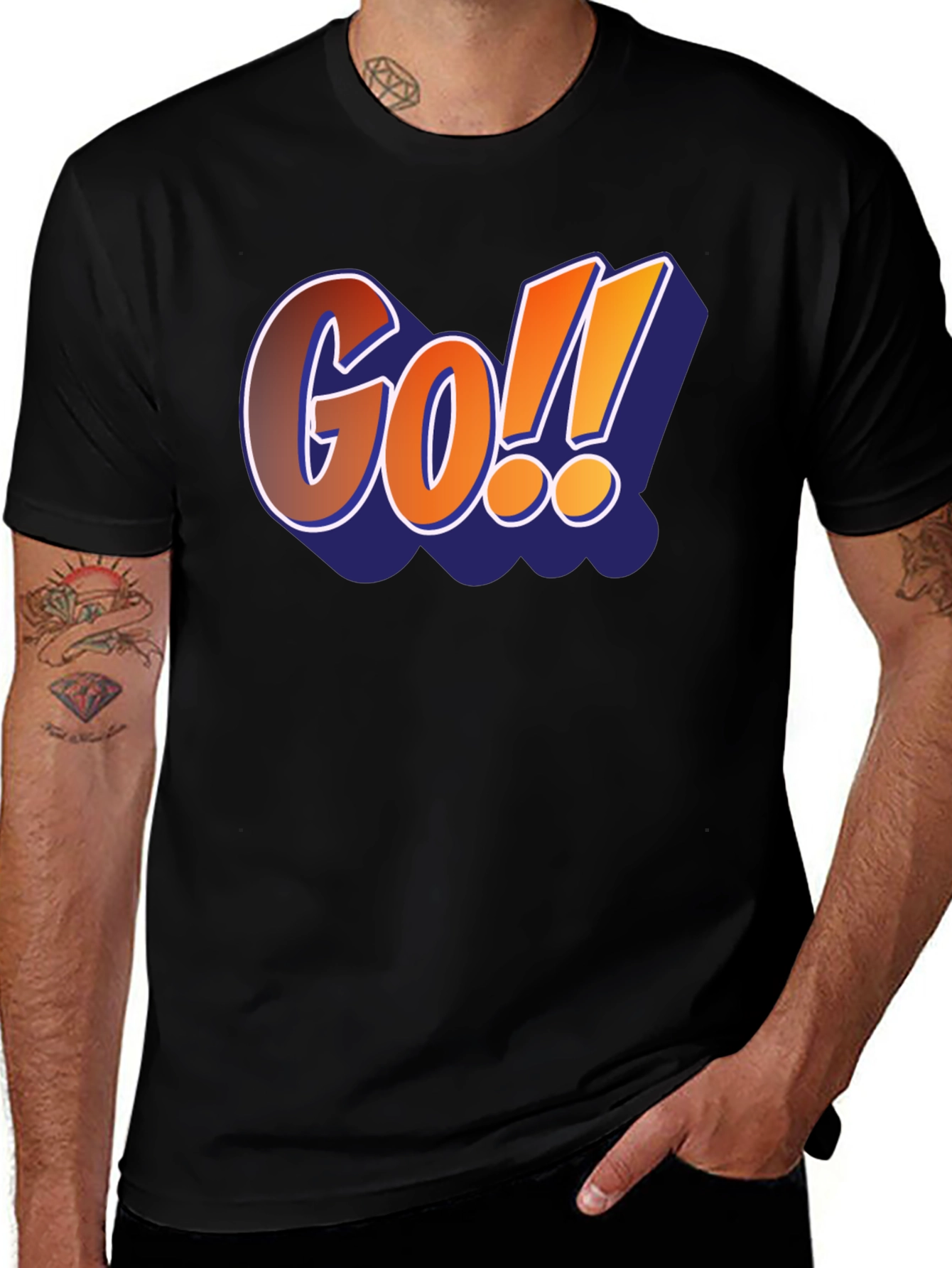 Camiseta Negra Hombre Diseño Go!! Estilo Cómic
