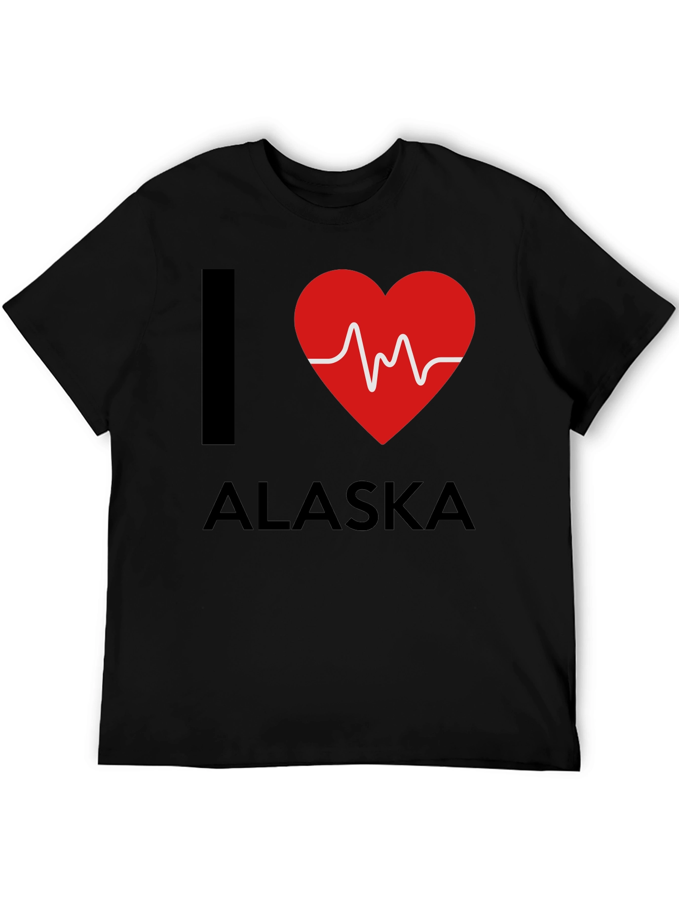 Camiseta Negra Amo Alaska con Diseño de Latido