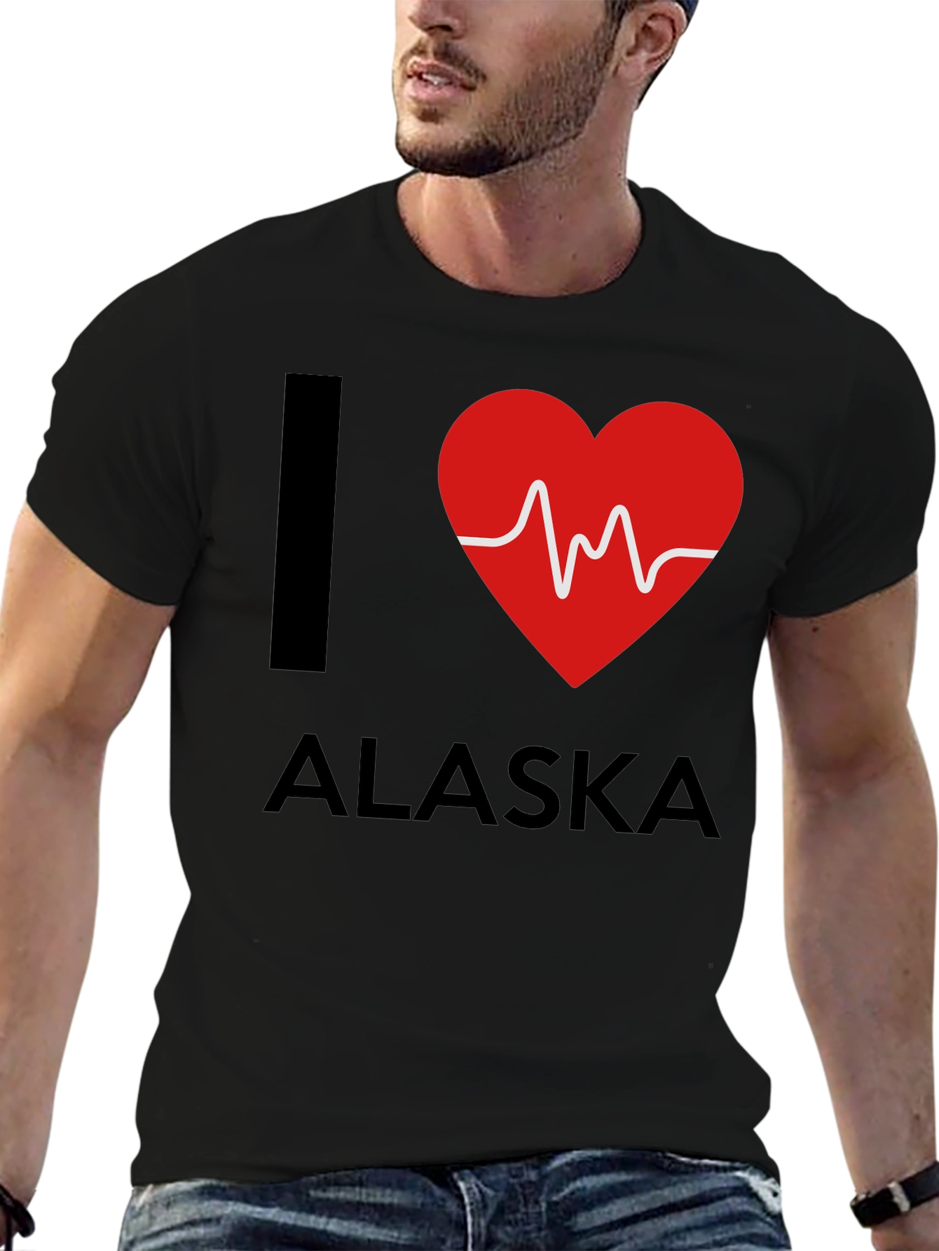 Camiseta Negra Amo Alaska con Diseño de Latido