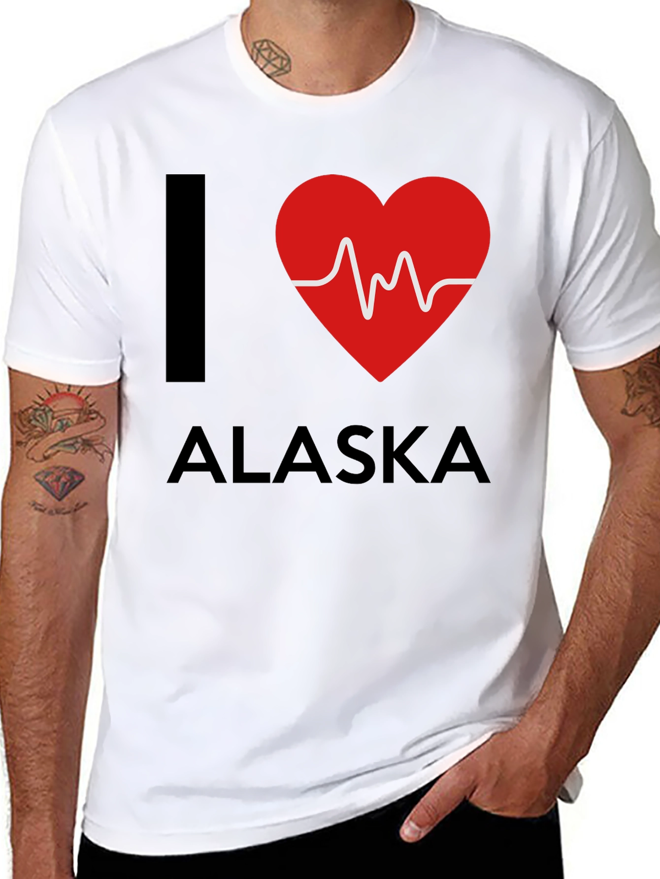 Camiseta Negra Amo Alaska con Diseño de Latido