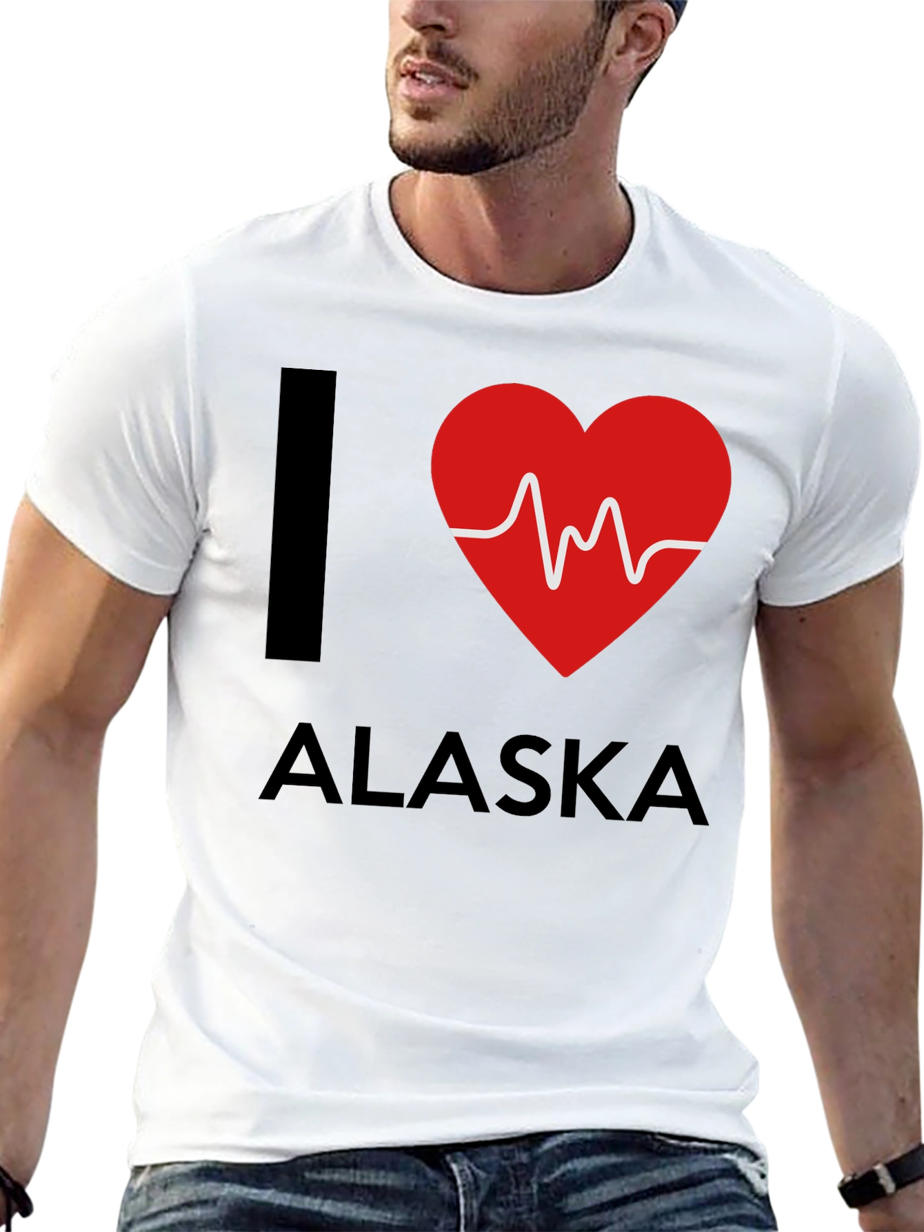 Camiseta Negra Amo Alaska con Diseño de Latido