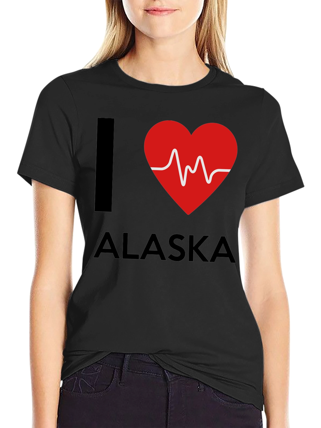 Camiseta Negra Amo Alaska con Diseño de Latido