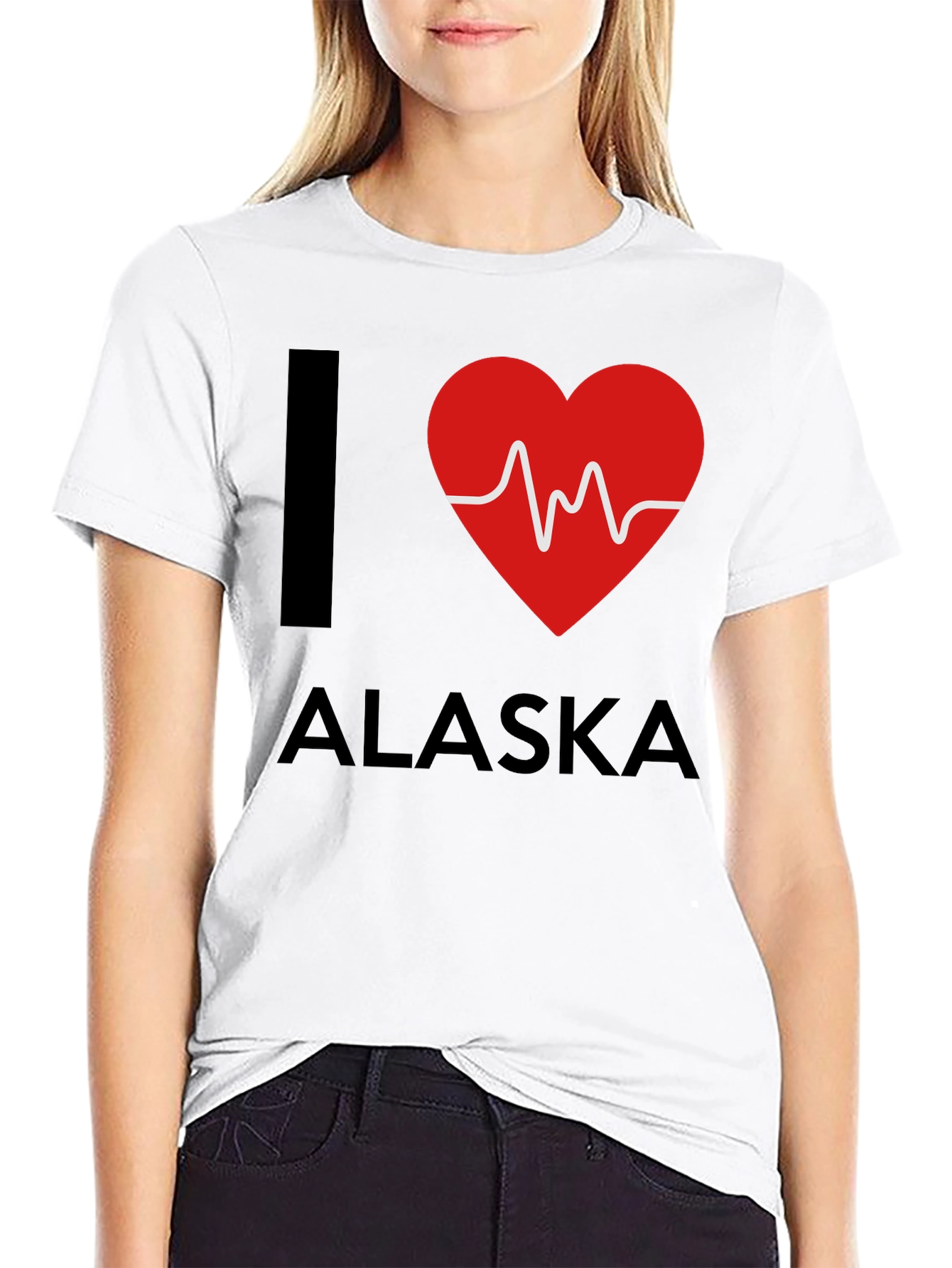Camiseta Negra Amo Alaska con Diseño de Latido