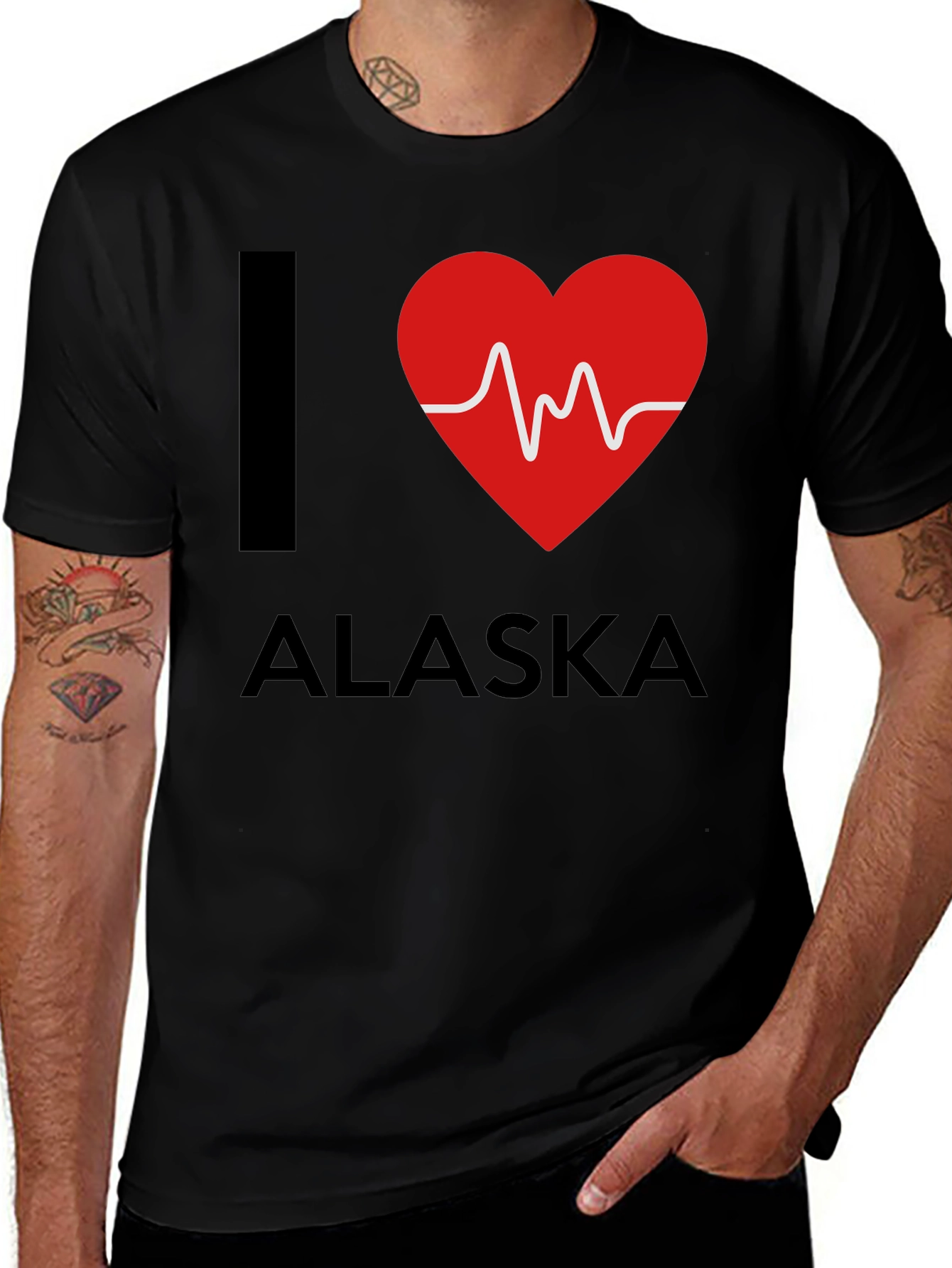 Camiseta Negra Amo Alaska con Diseño de Latido